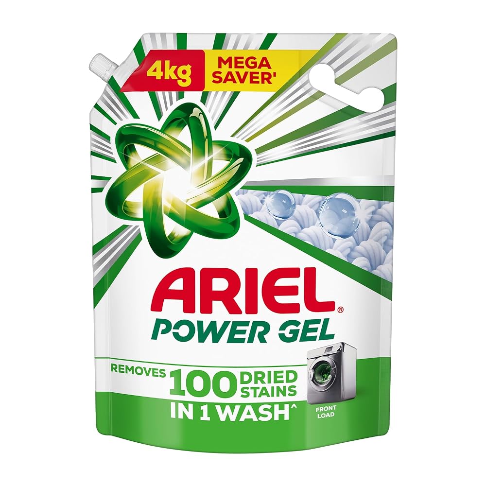Ariel Power Gel Liquid Detergent for Front Load – 4kg | Removes 100 Dried Stains in 1 Wash | Faster Dissolving | Long-Last...