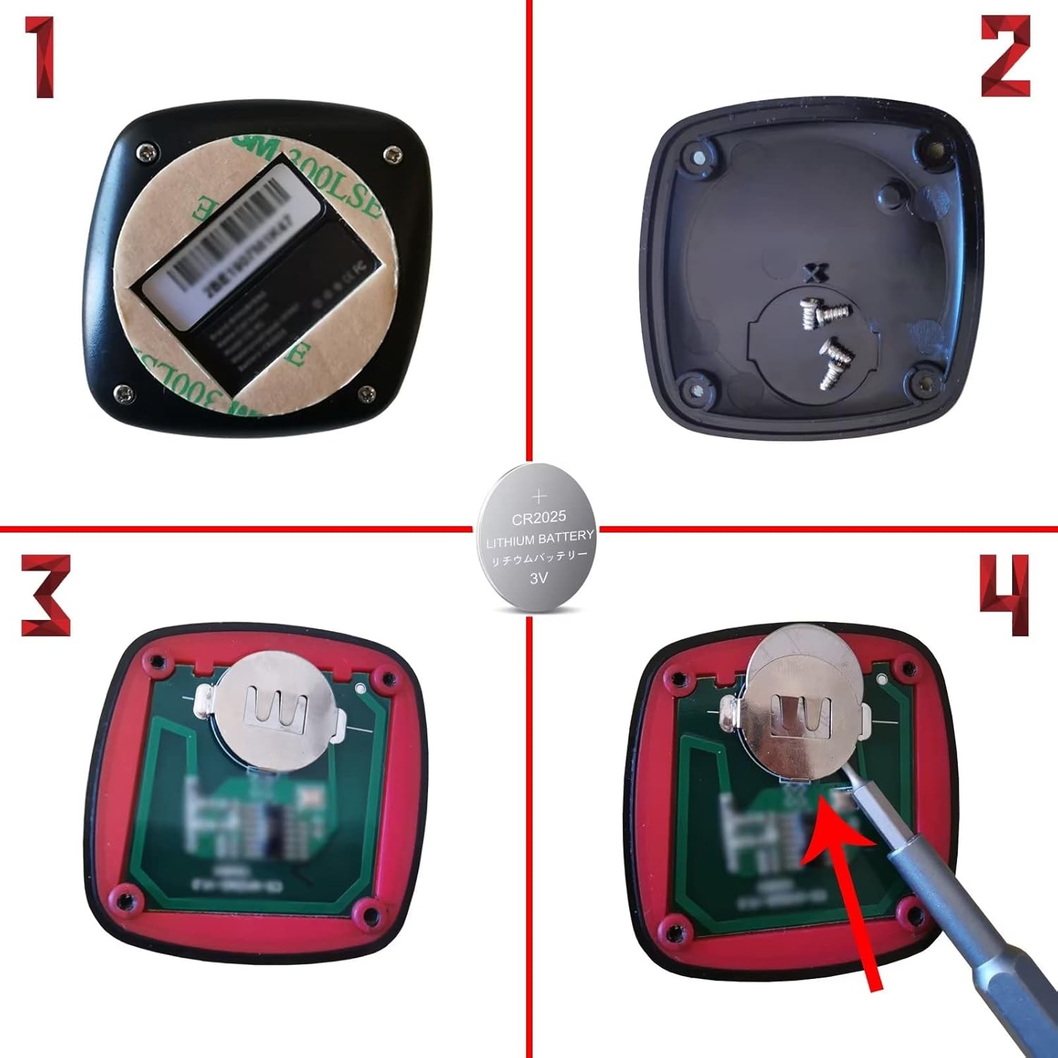 Step-by-step guide for replacing the CR2025 battery in a call button.