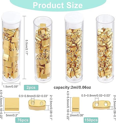 Miniatura 2 de NBEADS Alrededor de 226 cuentas de Tila de 2 agujeros, cuentas doradas de 0.197 x 0.197 in, 0.197 x 0.079 in, cuentas de semillas de vidrio de 2