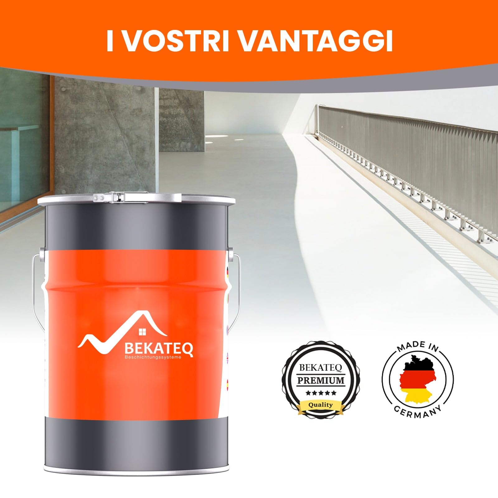 BEKATEQ Vernice per pavimenti 2,5kg Grigio calcestruzzo per interni & esterni - Rivestimento per pavimenti in cemento, legno, metallo, piastrelle - Impermeabile e resistente all'abrasione - LS-740