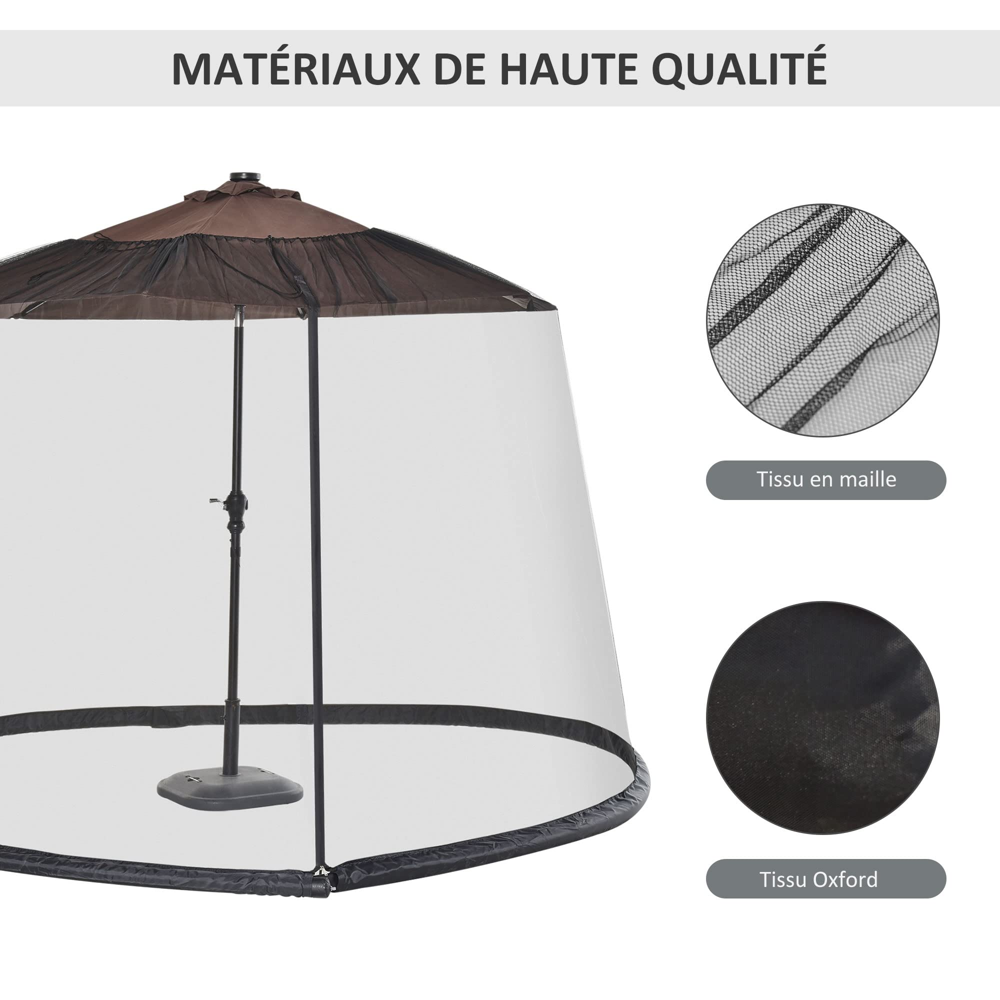 Outsunny Moustiquaire cylindrique pour Parasol 3 m diamètre avec Fermeture éclair et lestage Noir
