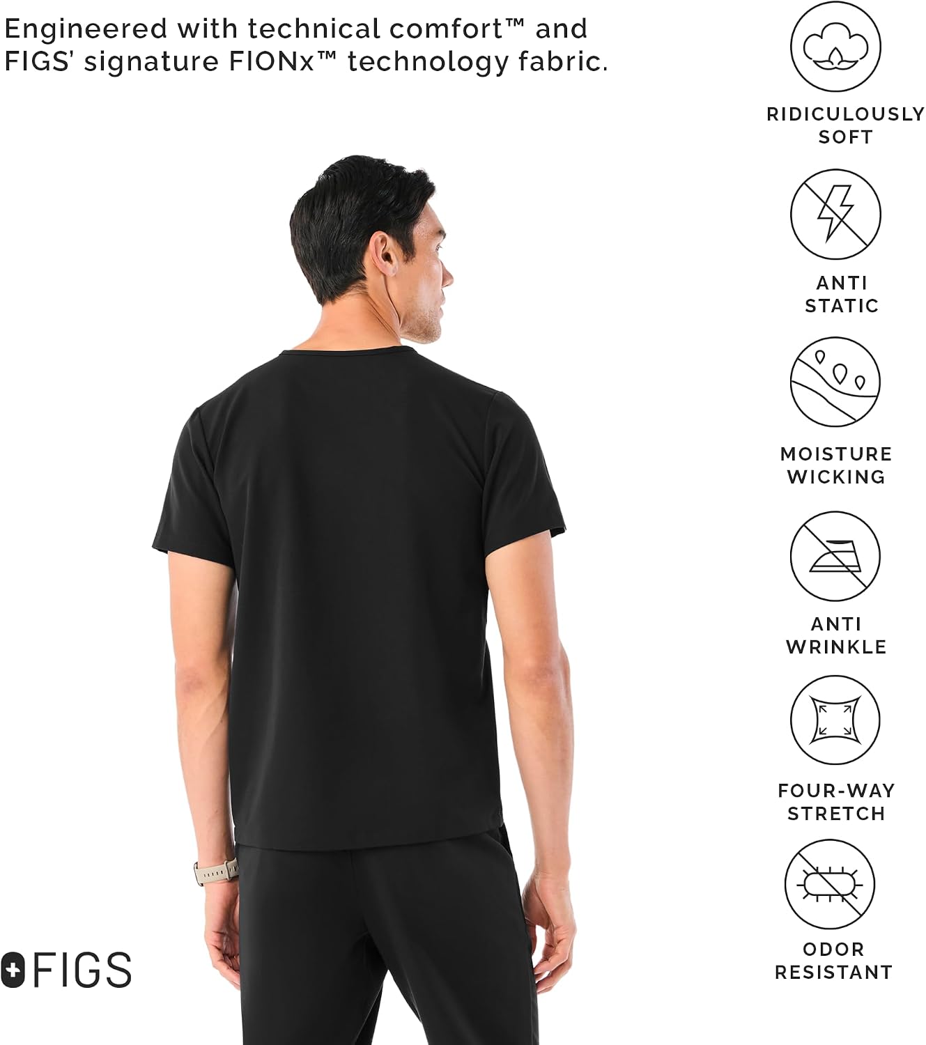 FIGS Leon Top & Tansen Pants Scrub Set for Men — Classic V-Neck, Jogger, Anti-Winkle, 4-Way Stretch