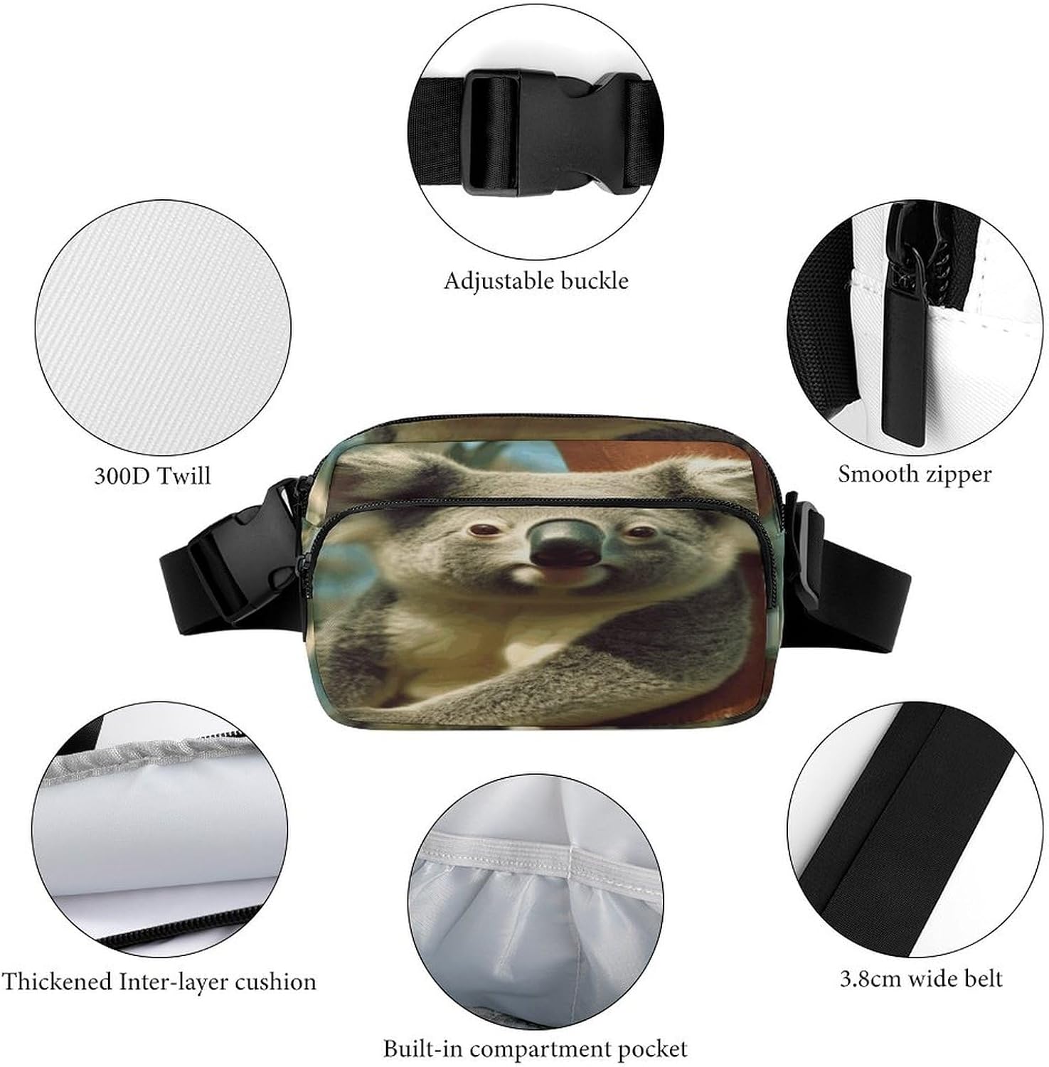 Bear Koala Fanny Pack Belt Bag with Adjustable Strap Fashion Waist Bag for Outdoor Sports Hiking