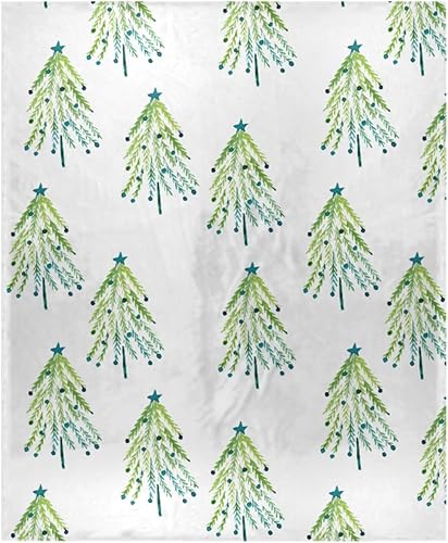 Christmas Trees Watercolor White Green Fluffy Blanket 50x60 Inches Ultra-Soft Holiday Blanket for Sofa, Couch, Bedroom