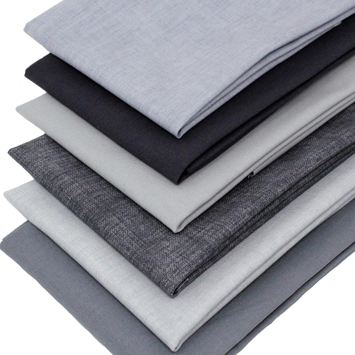 Overdale Fabrics Grey 6 Fat Quarters Bundle - 'Misty Morning Coordinates' Plain Solid And Textured Fabrics In Shades Of 100% Cotton Ideal For Quilting & Crafting (With Free Patchwork Pattern By Overdale Fabrics)