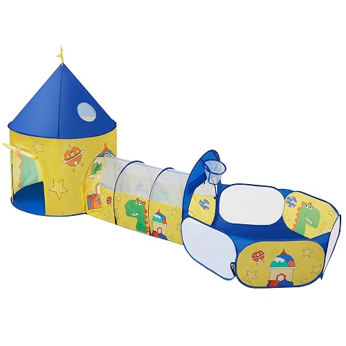 SONGMICS Parque Infantil 3 en 1, Parque Infantil emergente con Tienda, túnel, Piscina de Bolas
