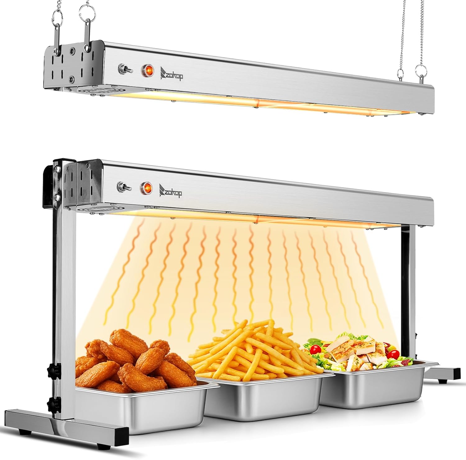 Winado 36 inch Food Heating Lamp, 1000W Commercial Food Heat Lamp, Hanging & Freestanding Stainless Steel Infrared Strip Heater, Food Warming Lamp Restaurant Equipment for Restaurant Kitchen Cafeteria