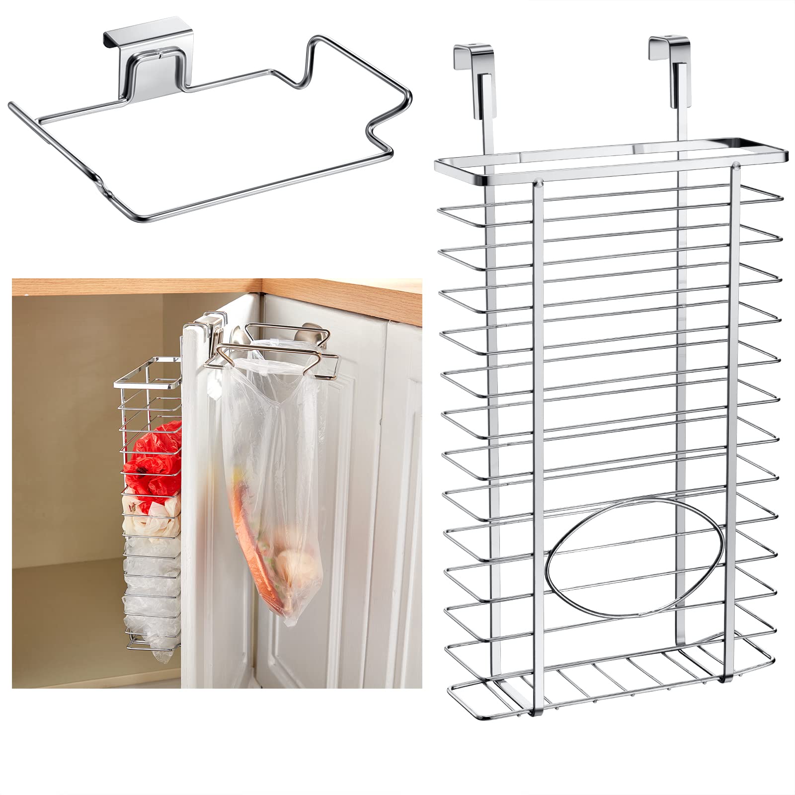 Metal Over Cabinet Grocery Bag Holder Kitchen Shopping Bag Storage