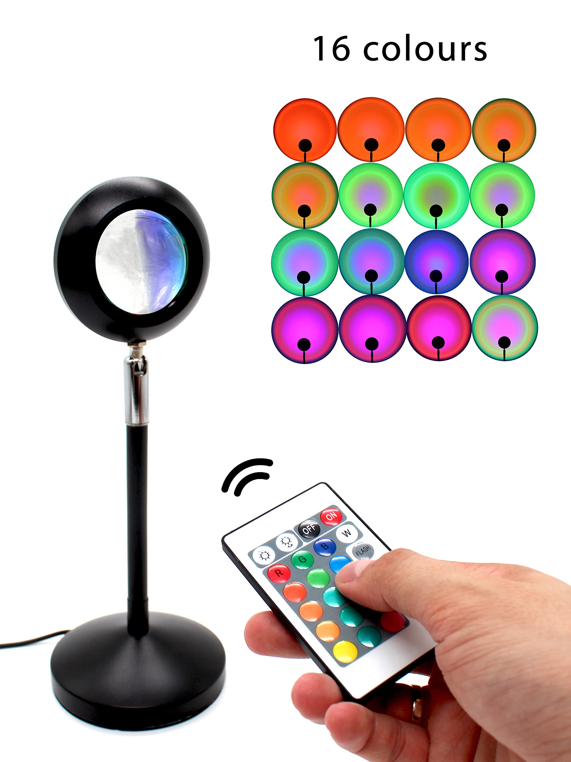 Lampe Projecteur Coucher De Soleil - 16 Couleurs Changeantes, Rotation 180° - Pour Déco, Fêtes, Photos | USB