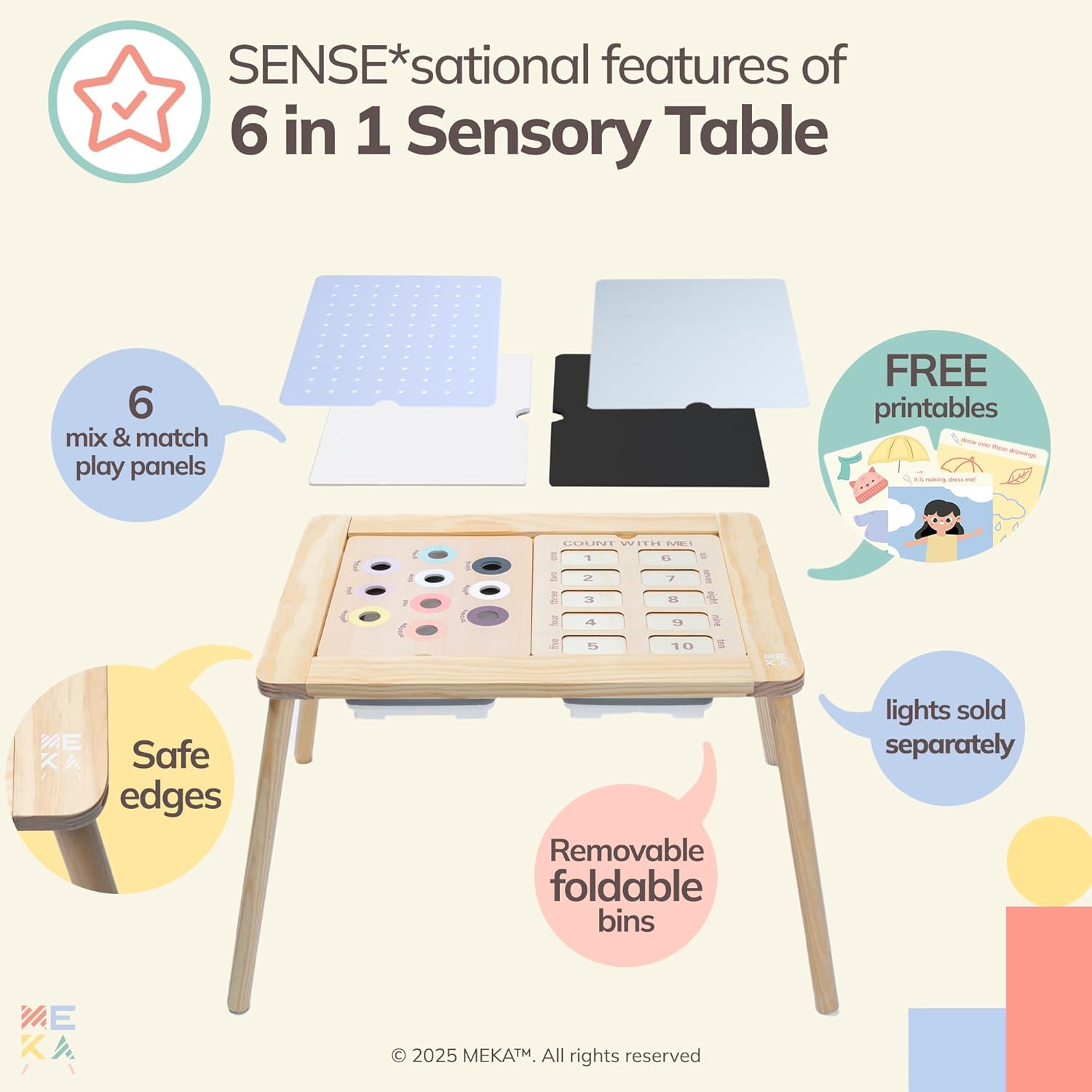 MEKA Sensory Table & Kitchen Play Set – Includes 6-in-1 Activity Table + Water Pump + Kitchen Panels – Real-Life Role Play for Toddlers & Preschoolers – Sensory Play, Imaginative Learning, Montessori-