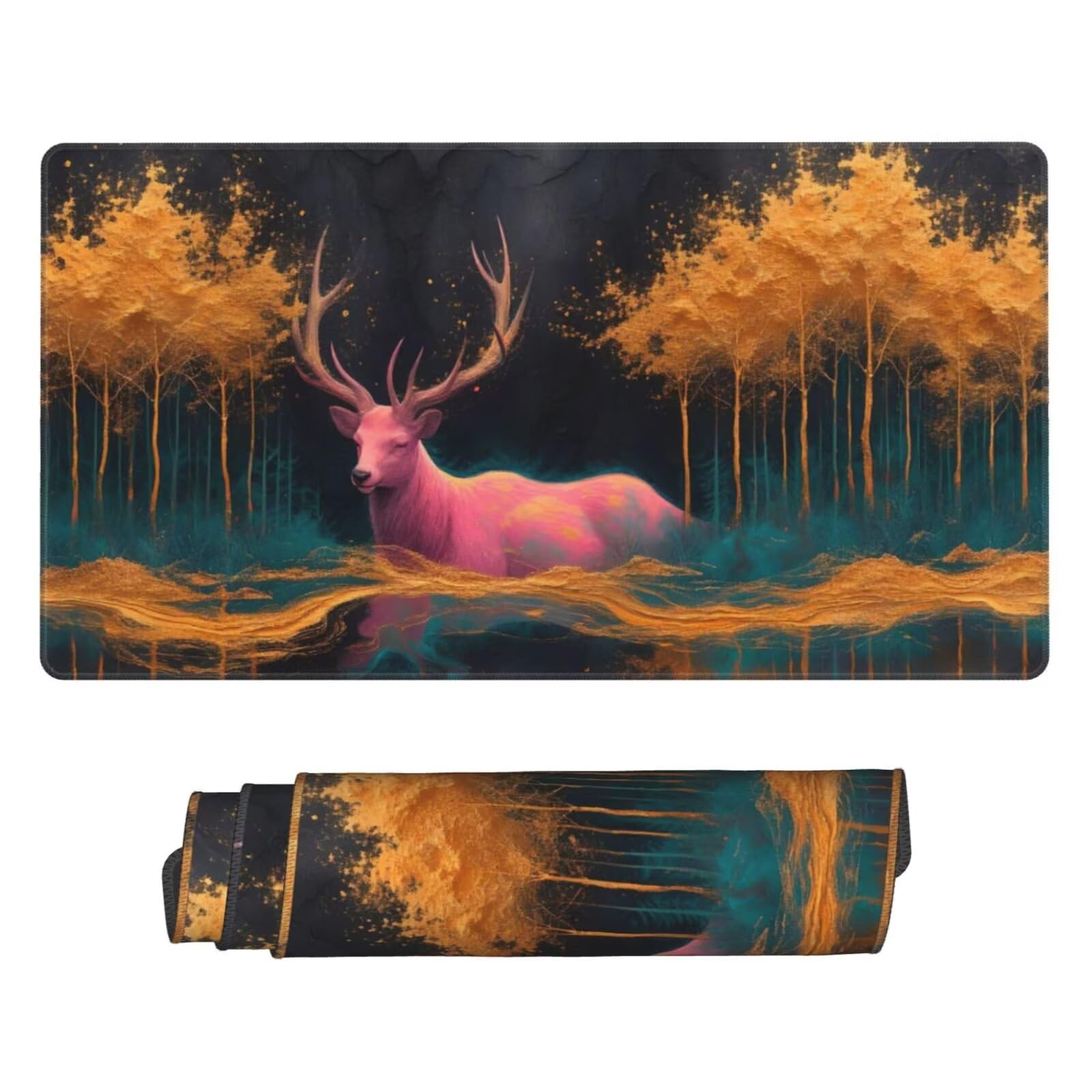 Duża podkładka pod mysz leśny jeleń podkładka pod mysz XXL 1200 x 600 mm, wodoodporna podkładka pod biurko pod mysz, przeszyte krawędzie i antypoślizgowa mata na biurko do dekoracji biura, prezenty