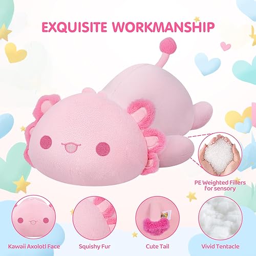 Miniatura 4 de Mewaii Animales de peluche con peso de 4.0 libras felpa de ajolote con peso, animales de felpa con peso para niños, almohada con peso de ajolote,