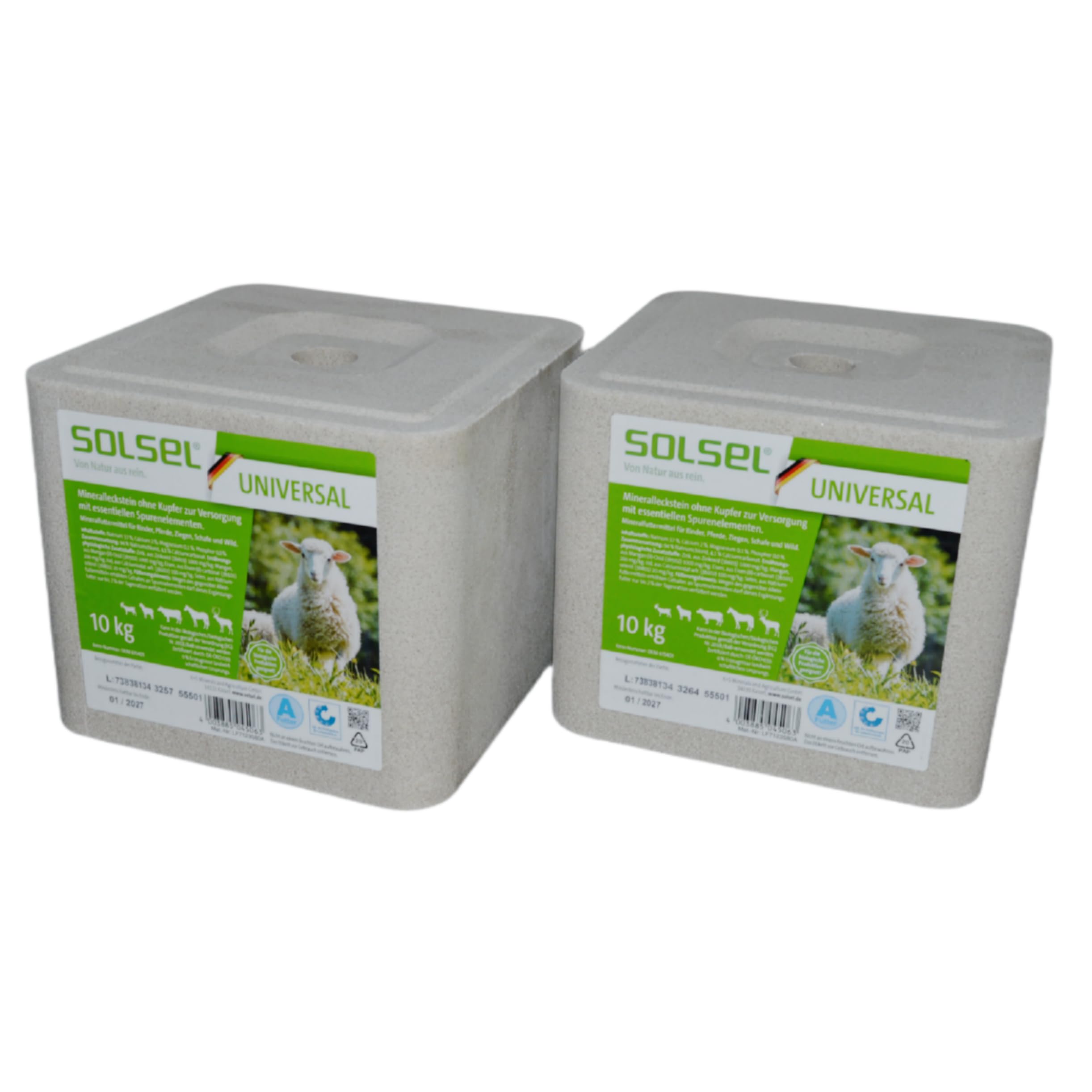 Universal Leckstein Mineralleckstein ohne Kupfer Schafe Ziegen Rinder Wild 2X 10kg (GP 1,25€/kg)
