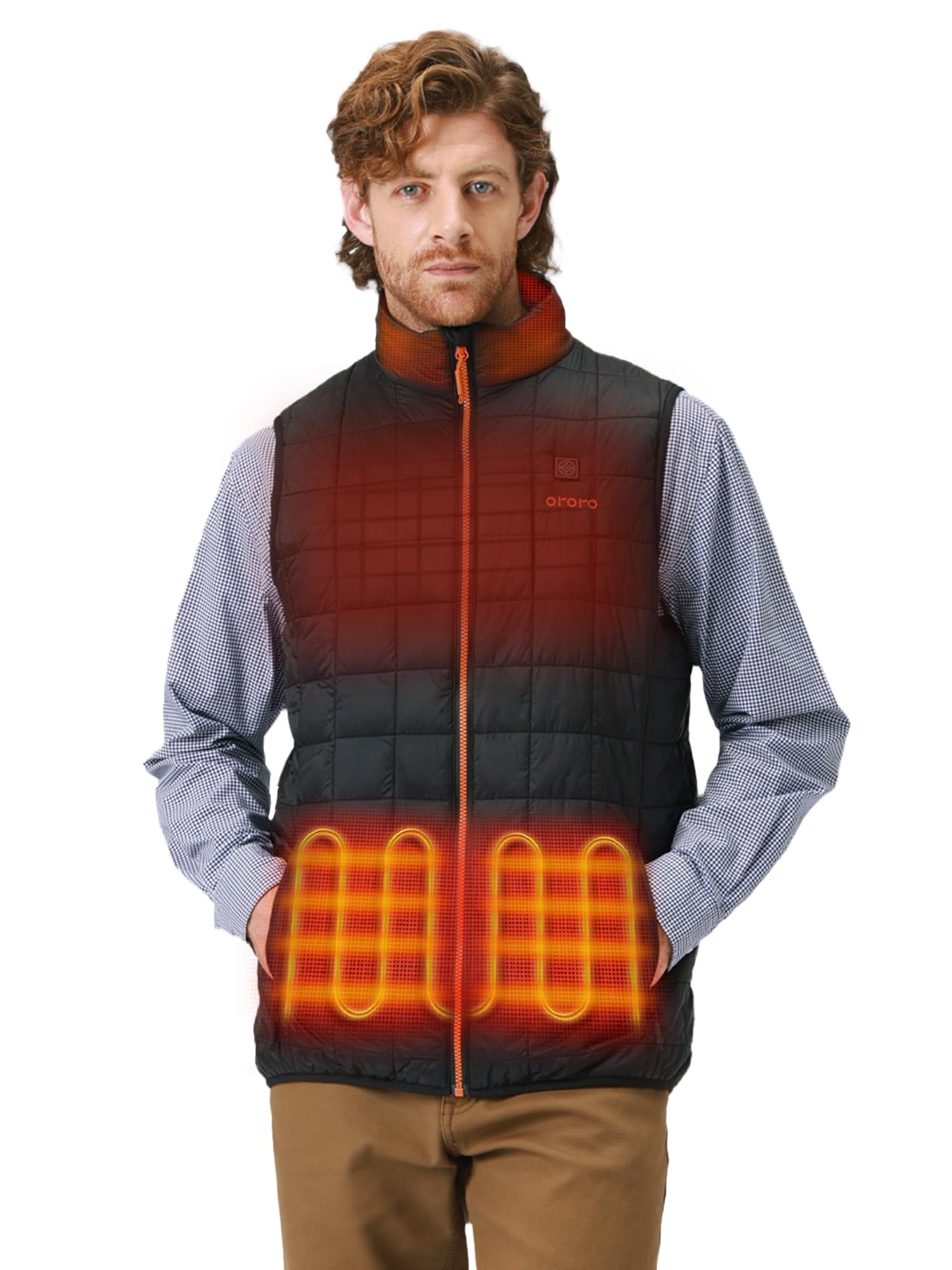 ORORO Men's Lightweight Quilted Heated Gilet with Power Bank, Heated Square Quilted Vest (Neutral Black,XXL)