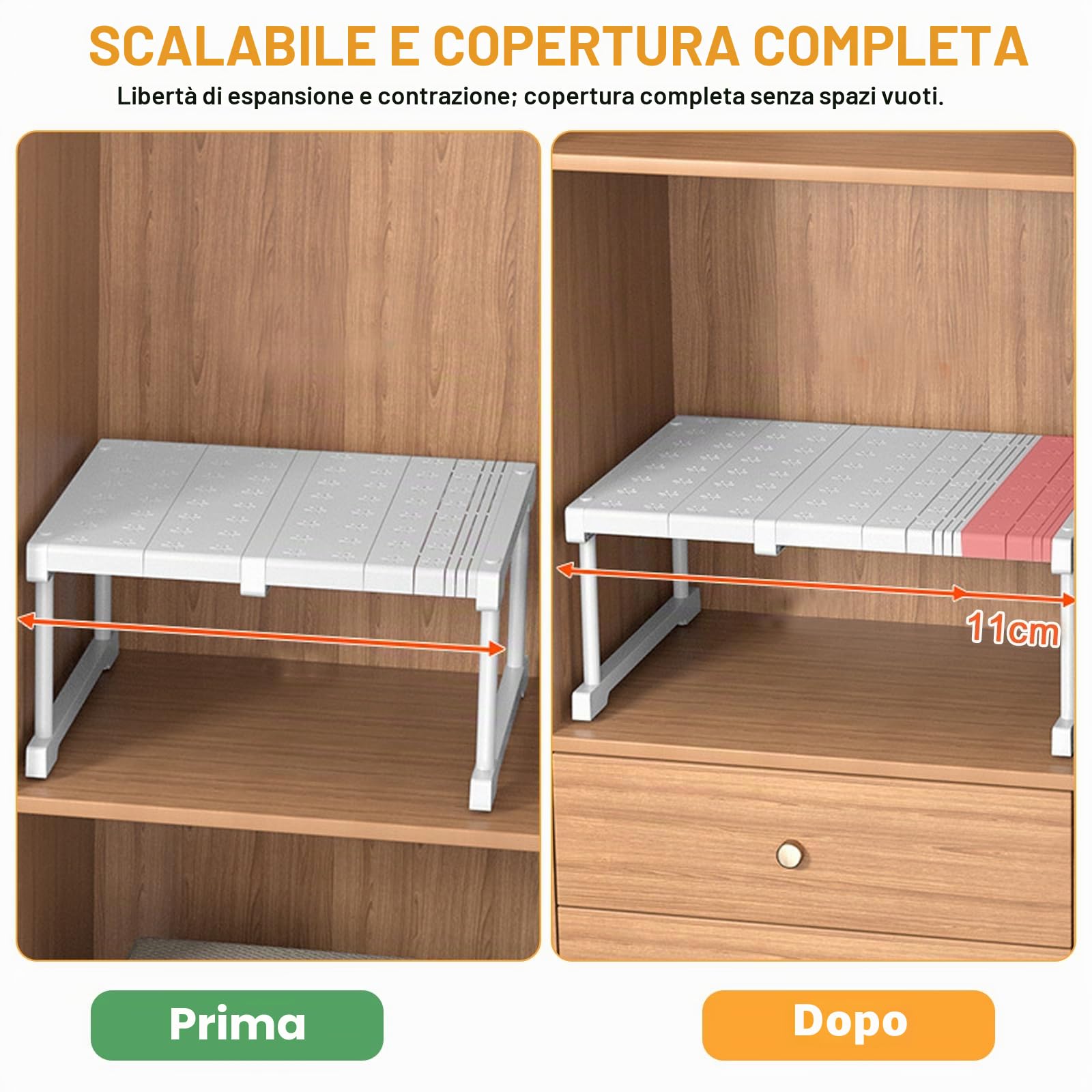 Mensola Estensibile per Armadio Ripiano Scaffale Telescopico, Scaffale Portaoggetti Espandibile per Armadio, Larghezza 24 cm, altezza 22 cm, lunghezza regolabile 37-48 cm