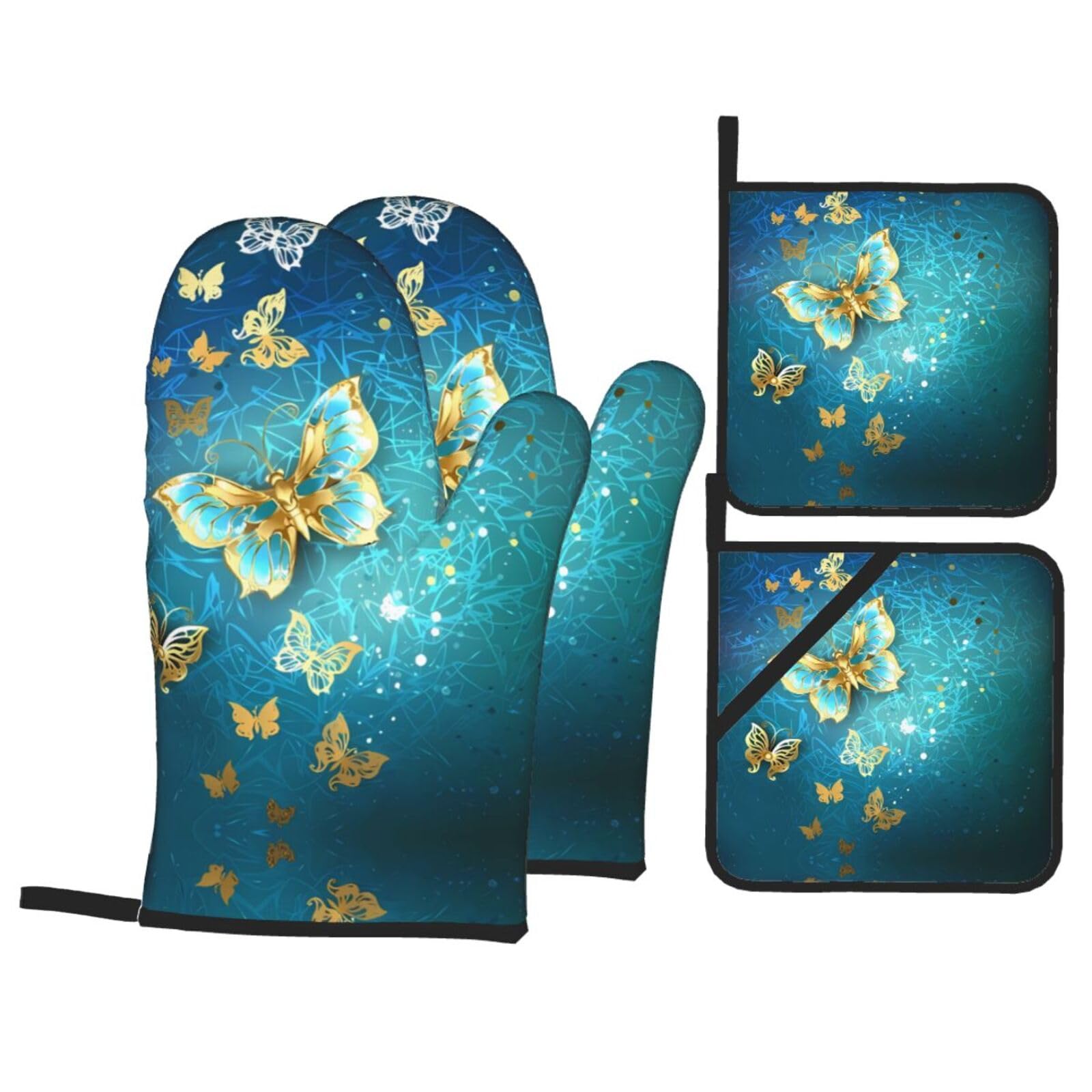 WHJSHOP Butterfly Prints Oven Mitts & Pot Holders Set - Waterproof Kitchen Layers & Heat Resistant - Durable Covers for Safe Cooking & Easy Cleanup