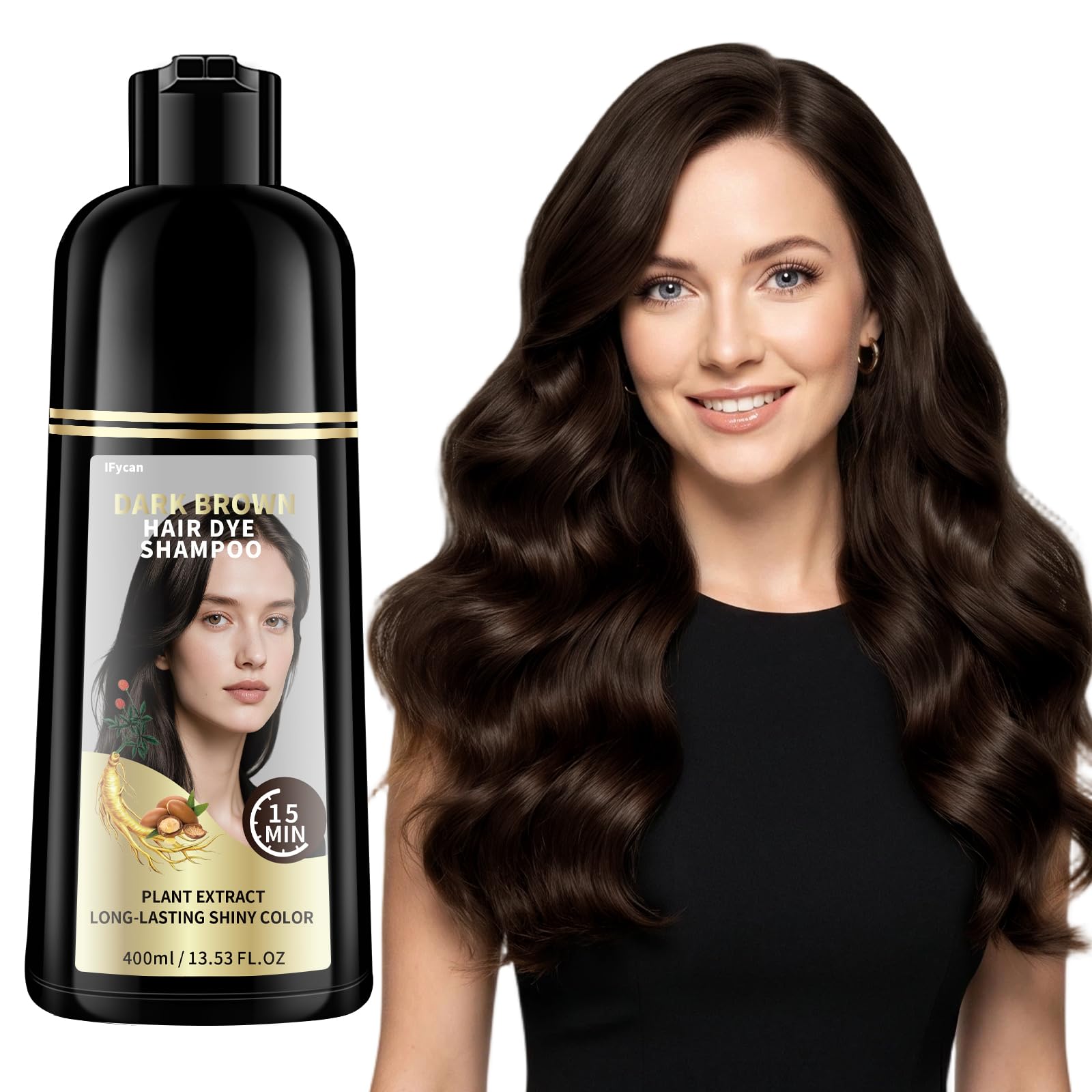 Dark Brown Hair Dye Shampoo - 100% Gray Coverage, Ammonia & Paraben Free