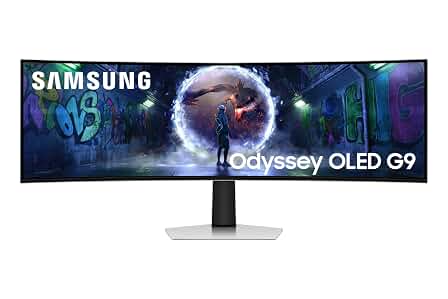 Samsung 49" (124.4cm) Odyssey OLED G9 Curved Gaming Monitor (Smartchoice) Dual QHD 5120 x 1440|240Hz|0.03ms|DCI 99%|OLED Safeguard|FreeSync Premium Pro|G-Sync| HDR10+ Gaming|HAS|LS49DG930SWXXL|Silver