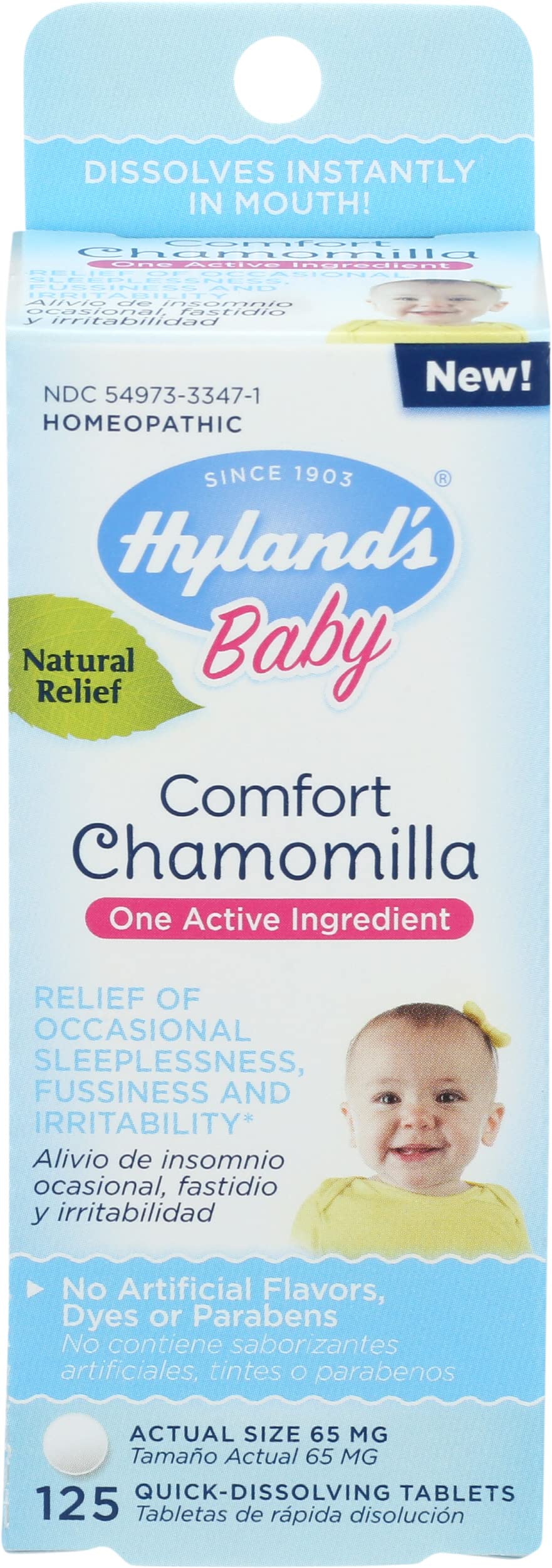 Hyland's Baby Comfort Chamomilla, Natural Relief of Occasional Sleeplessness, Irritability, and Fussiness, 125 Count