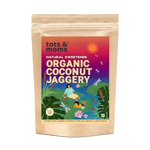 Tots and Moms Foods Organic Coconut Sugar Natural Sweetener for Kids Porridge, Puree, Pancake, Cereal, Smoothie, Health Drink, Dessert | Bella, Desi Gud, Gur, Karupatti Mittai,Palmyra, Pana, Panai Vellam, Sugar- 300g