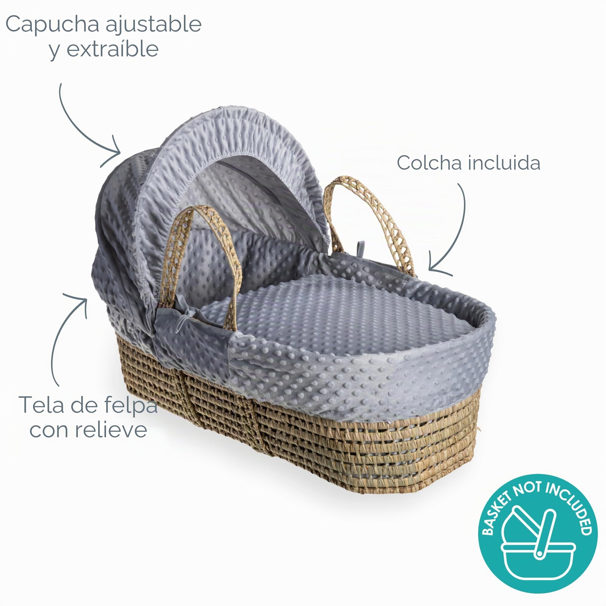 Clair de Lune Juego de Ropa de Cama Dimple Moses Basket (Cesta no incluida) - Gris