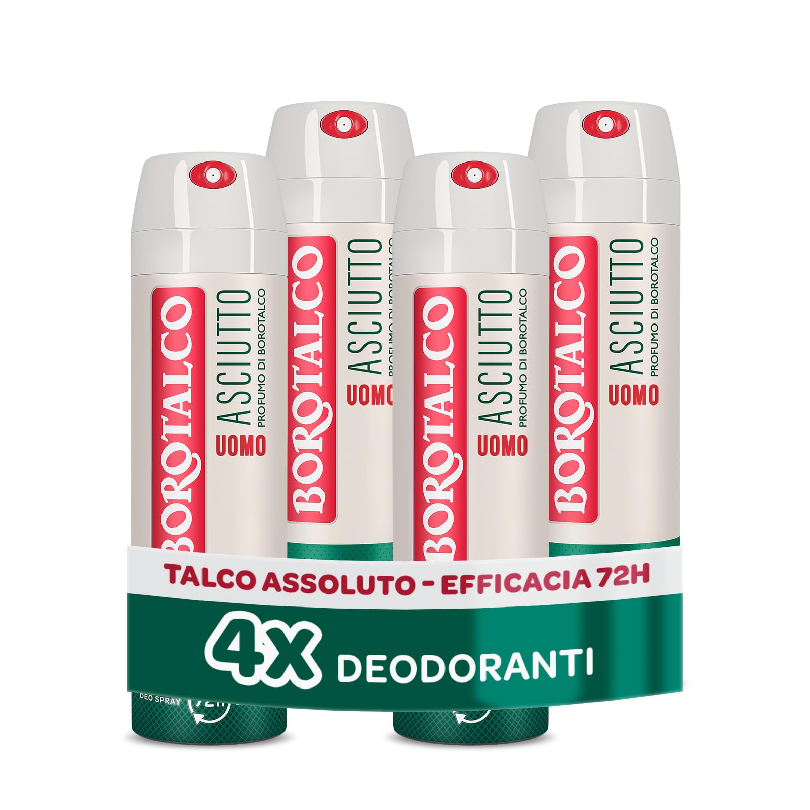 Borotalco, Deodorante Uomo Spray Asciutto Originale, con Talco Assoluto, Assorbe il Sudore, Senza Alcool, Profumo Borotalco, 72h efficacia - 4 Pezzi da 150 ml - Esclusiva Amazon