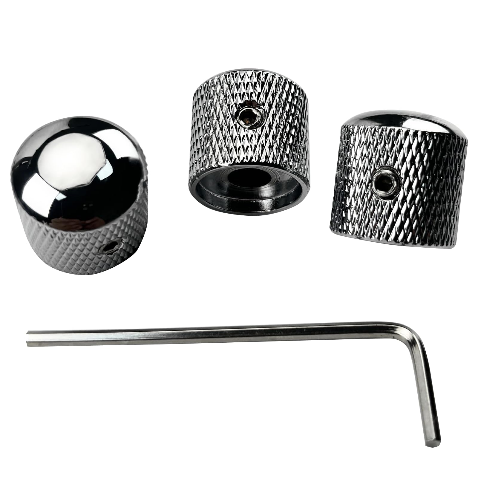 Photo 1 of OVSAL 3PCS Electric Bass Guitar Knobs Dome Metal Guitar Knobs with Adjusting Screws for Strat ST Telecaster Tele Jazz Les Paul Replacement Parts (Chrome)