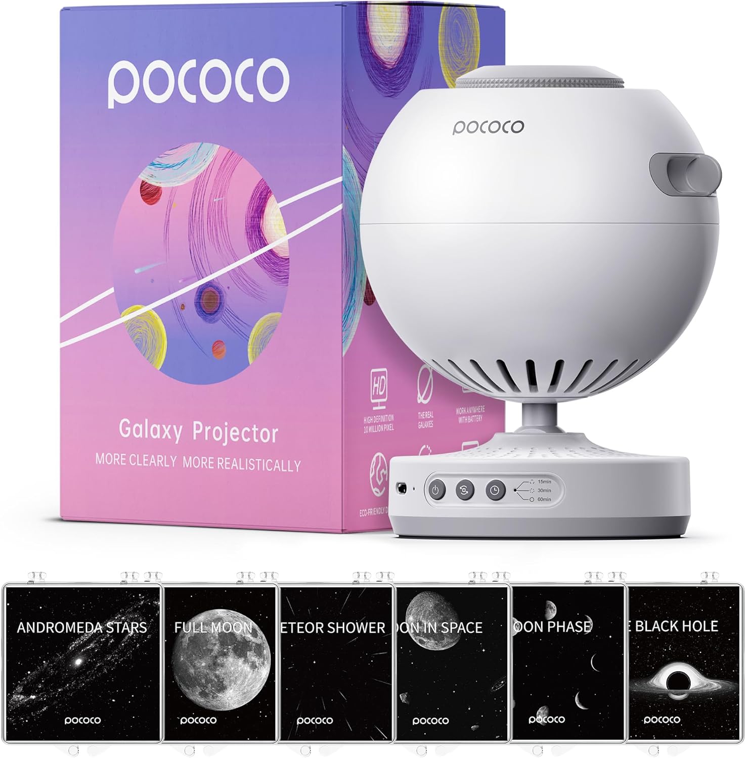 POCOCO Galaxy Projector + Moon and Stars Discs (6 Pieces)