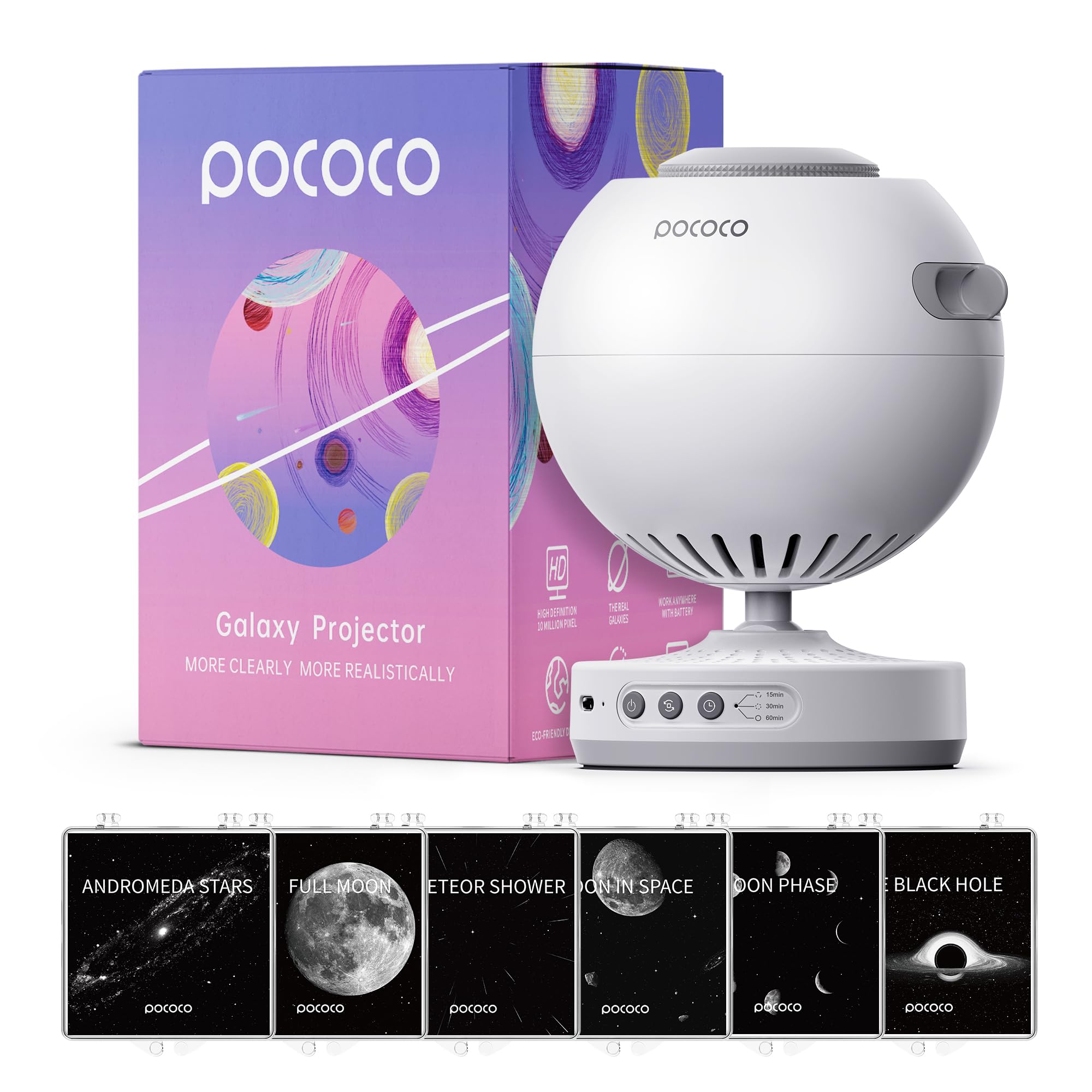 POCOCO proiettore stelle soffitto HD Planetario + Luna e Stelle: Dischi Proiettore Galaxy, 5K Ultra HD, Litografia a Semiconduttore (6 dischi)