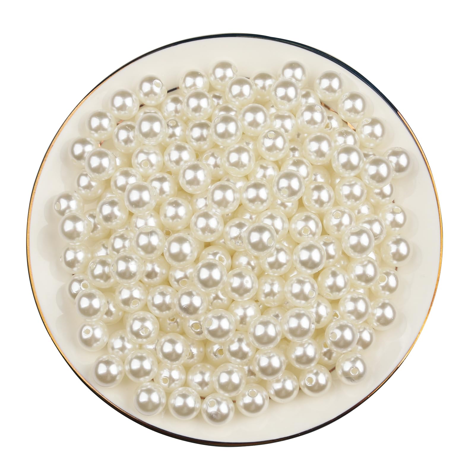 Sasiil Plastic Faux Pearls with Holes, 200pcs 12mm Round Loose Pearl Beads for Craft Projects, DIY Gifts, Jewellery Making, Vase Filling, Makeup Box & Wedding Decoration