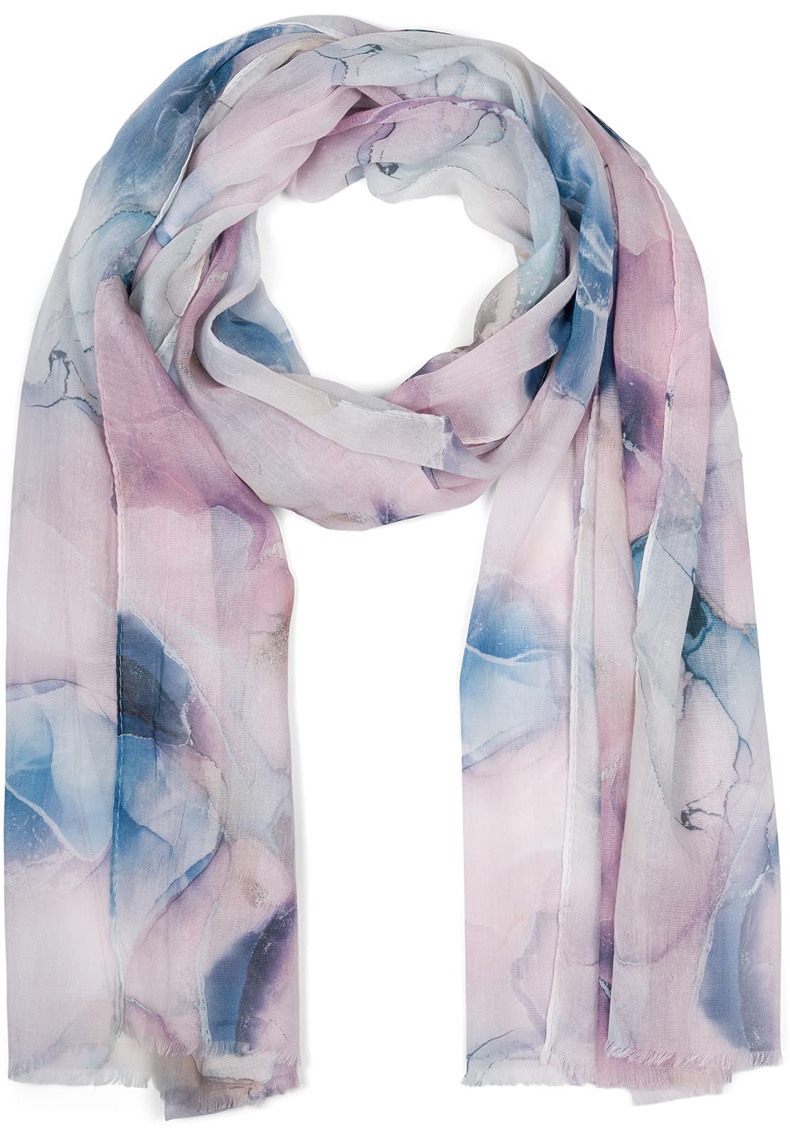 Stylebreaker Women's Rose Scarf With Elegant Marble Pattern And Short Fringes, Light Scarf In Pastel Colours, Stole 01016219, Colour: