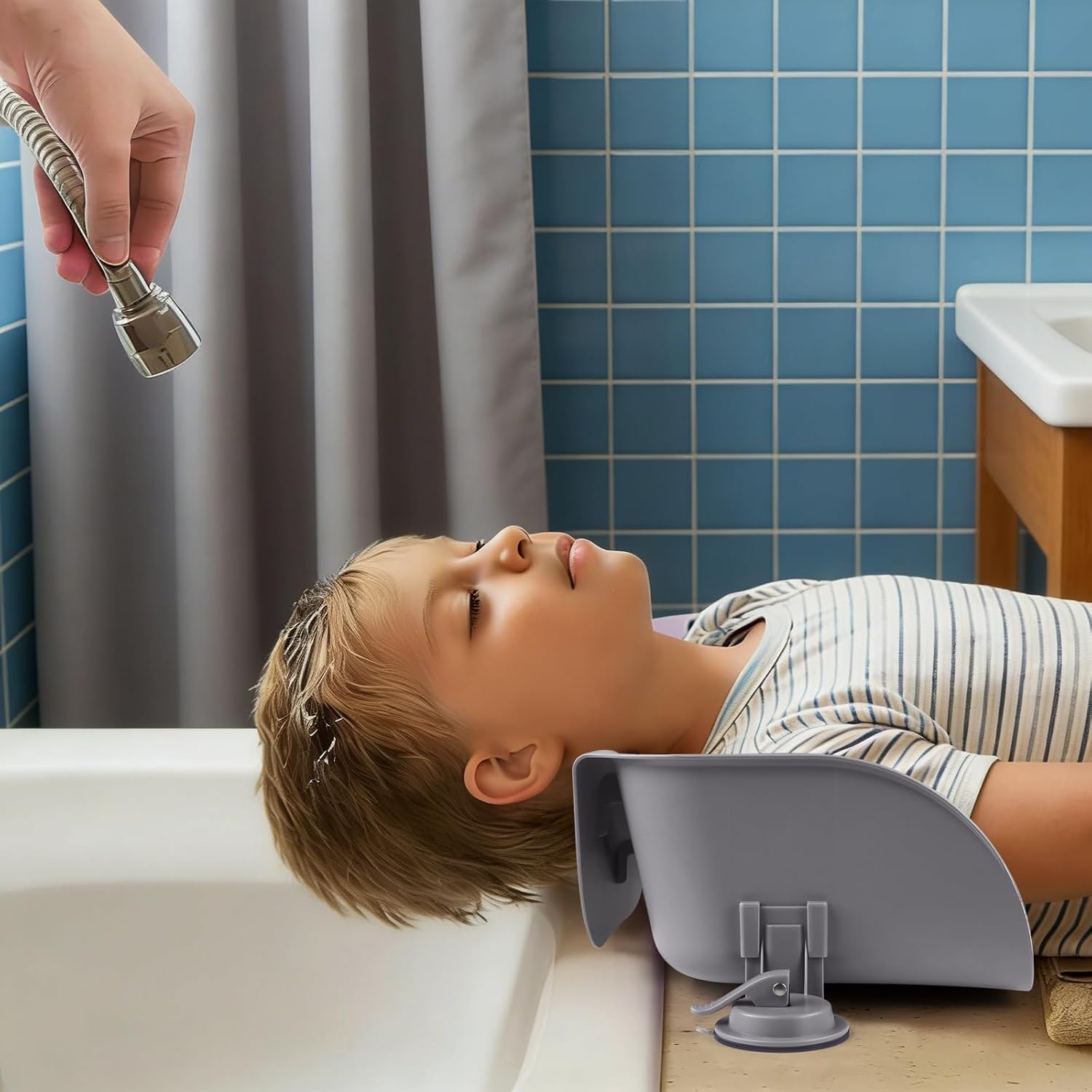 Portable Shampoo Bowl for Kids, Hair Washing Basin for Children Tear Free Hair Washing Station for Kitchen Sink or Bathtub (Grey)