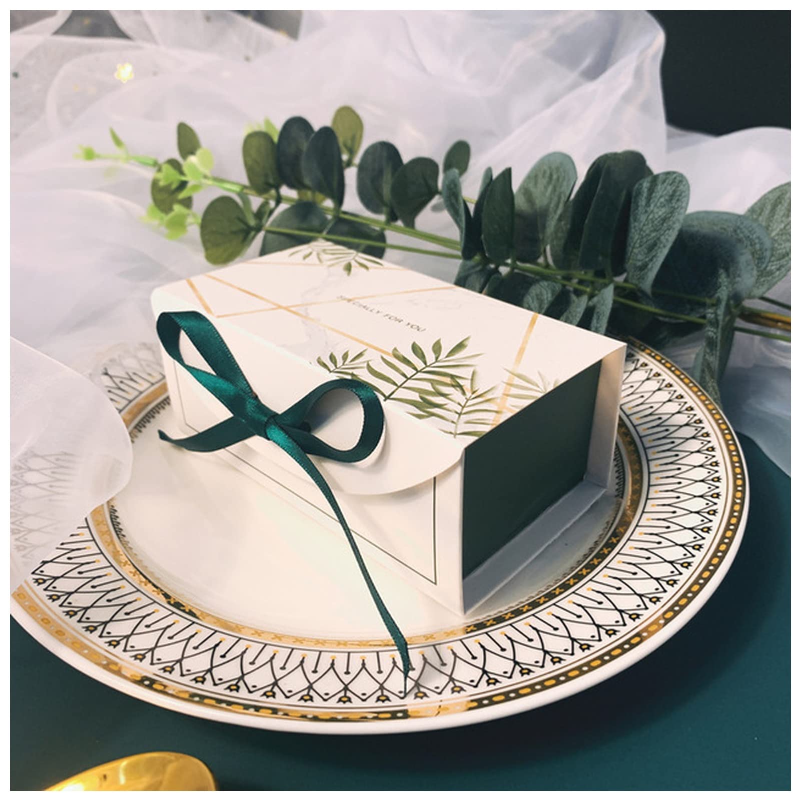 Coffret cadeau de noël 20pcs vert / rouge / bleu boîte cadeau anniversaire fête mariage baby douche package chocolat biscuits décoration de gâteau avec ruban Coffret cadeau fête de noël(White,11.3x6x4