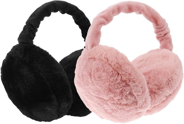 VORCOOL 2pcs Faux Furry Earmuffs Winter Warm Outdoor Ear Covers Headband Soft Fluffy Plush Ski Earmuffs for Women Girls