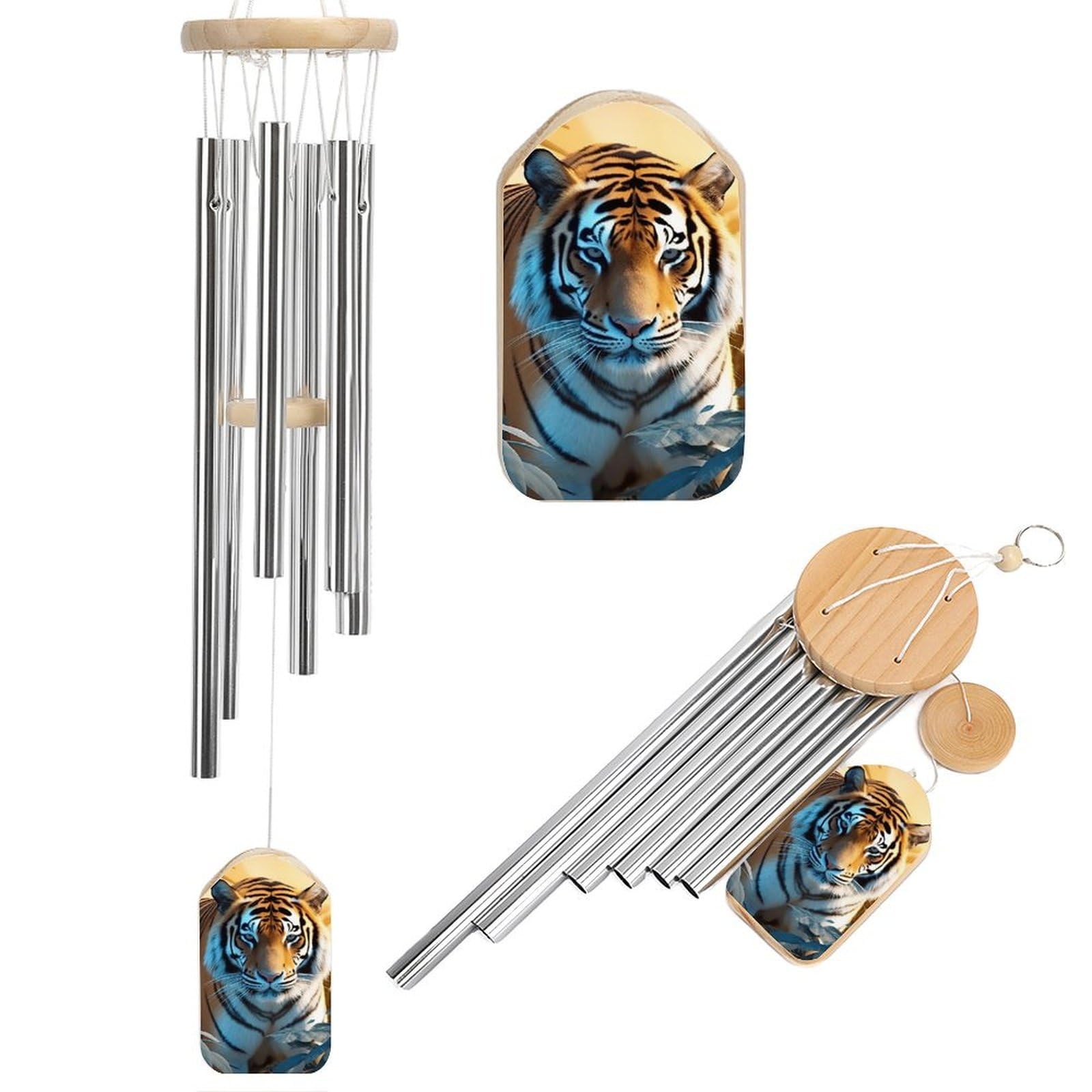 African Wildlife Tiger Wind Chimes for Outside House Warming Gifts, Deep Tone Soothing Melodic Tones Windchimes, Memorial Wind Chime for Home Garden Decoration Aluminium Large Wind Chimes