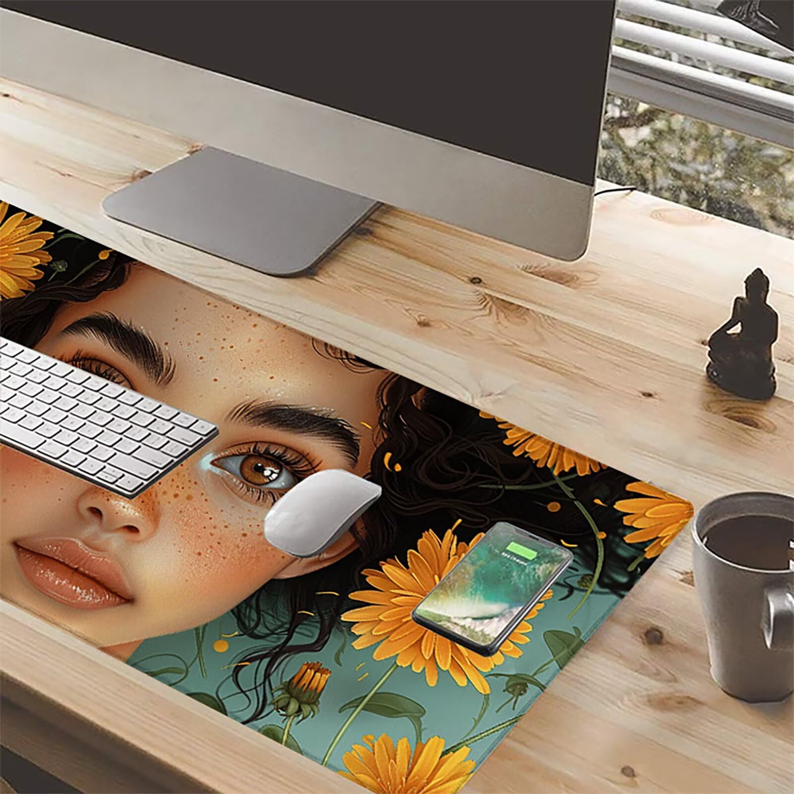 Mujer Alfombrilla Ratón Gaming XXL 1500x800 mm, Alfombrilla Gaming Amarillo Mousepad con Base de Goma Antideslizante Impermeable Desk Mat para Teclado y Raton Accesorios Gaming, Regalos de Hombre E-1