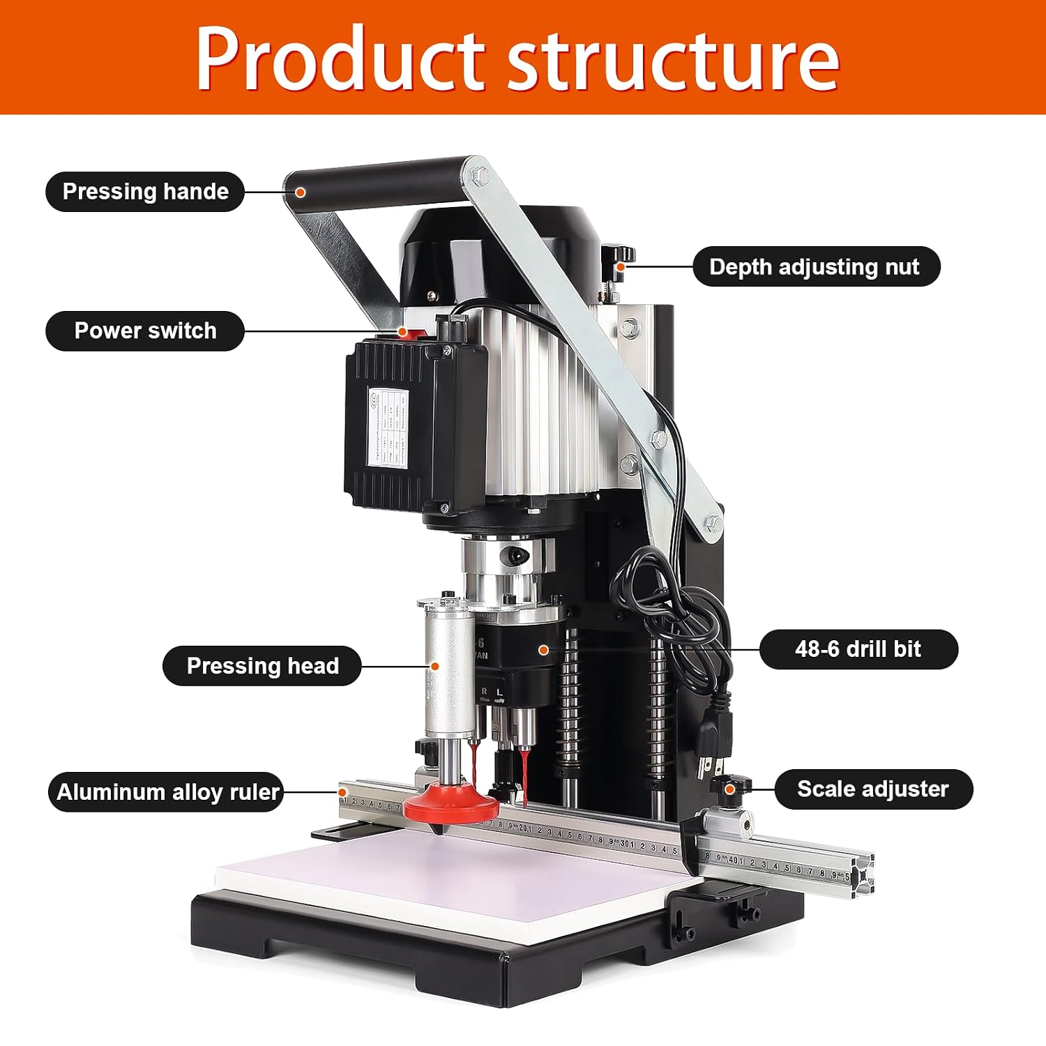 48-6mm Woodworking hinge drill Hinge drilling and boring machine Convenient portable woodworking hinge drill for woodworking, used for cabinet and closet drilling 1100W 0-30mm depth (110V)