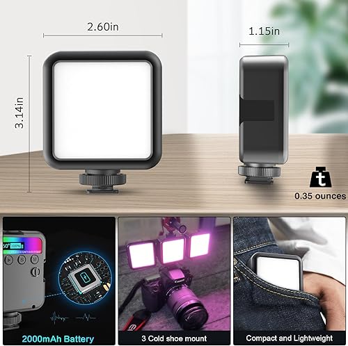 Miniatura 4 de Luz de video LED RGB magnética Luz de cámara LED 360 a todo color Iluminación de fotografía portátil con 3 zapata fría, 2000mAh CRI recargable