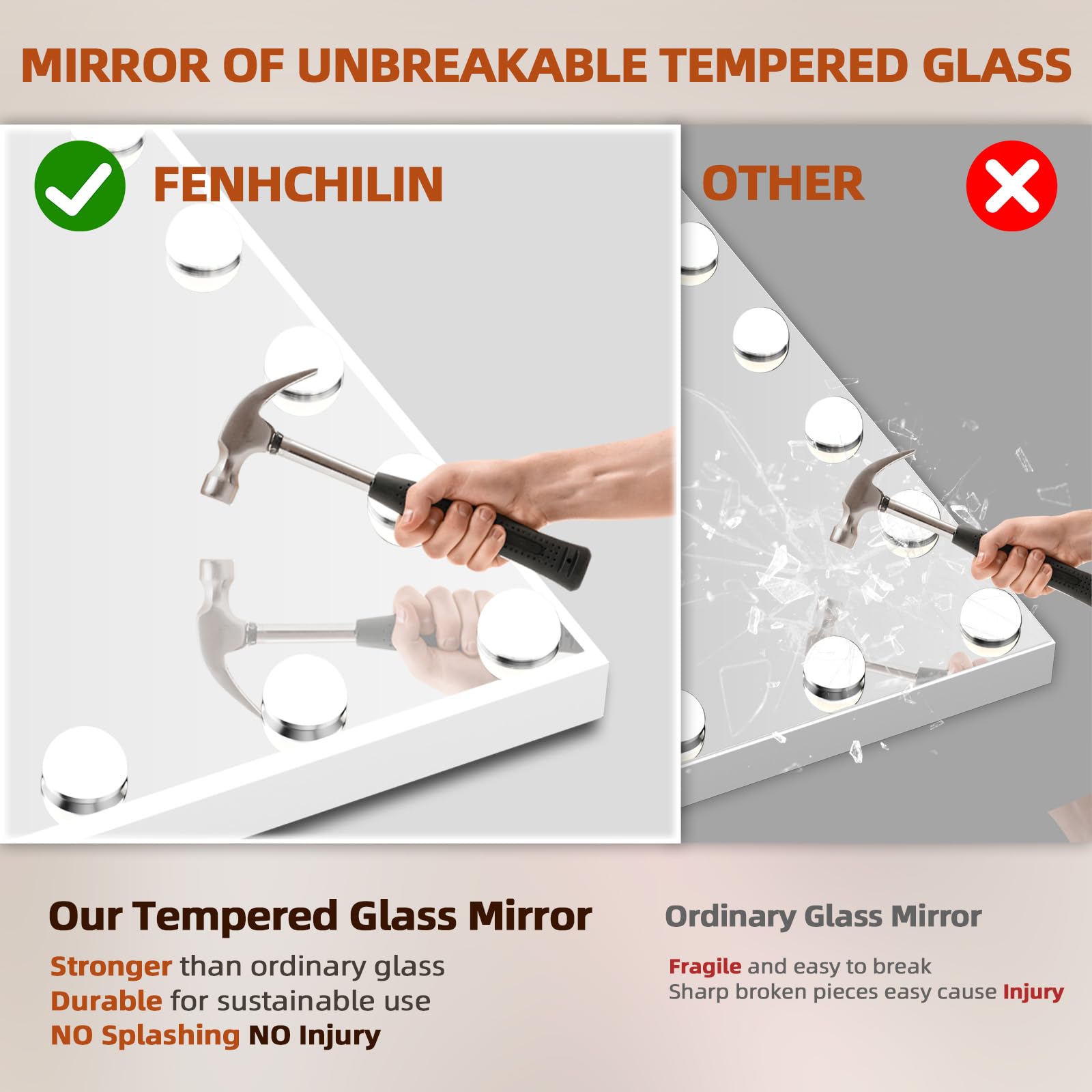 FENCHILIN Bluetooth großer Spiegel mit Beleuchtung, 18 Dimmer LED Leuchten,Schminkspiegel mit Licht, Hollywood Spiegel Kosmetikspiegel mit 10 facher Vergrößerungsspiegel, Tischspiegel mit USB 80x58