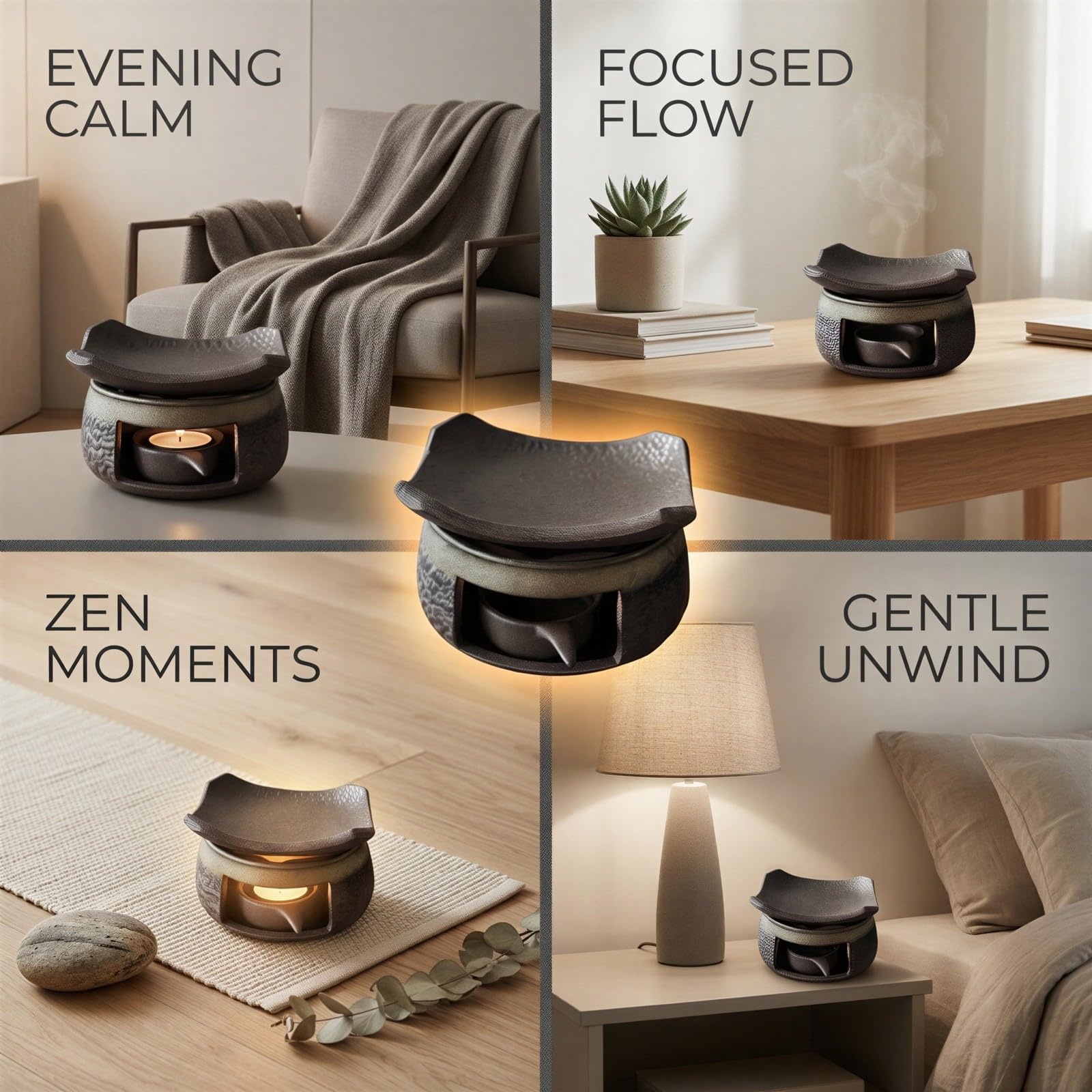 Keramik-Duftbrenner, Duftlampe für ätherische Öle, Teelicht-Duftwärmer, Räucherschale mit Teller, Duftverteiler im Zen-Stil für Zuhause, Büro, Meditation und entspannte Räume