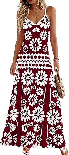Zenlonr Womens Summer 2026 Wedding Guest Maxi Dresses Sphagetti Strap V Neck Floral Boho Long Dress Vacation