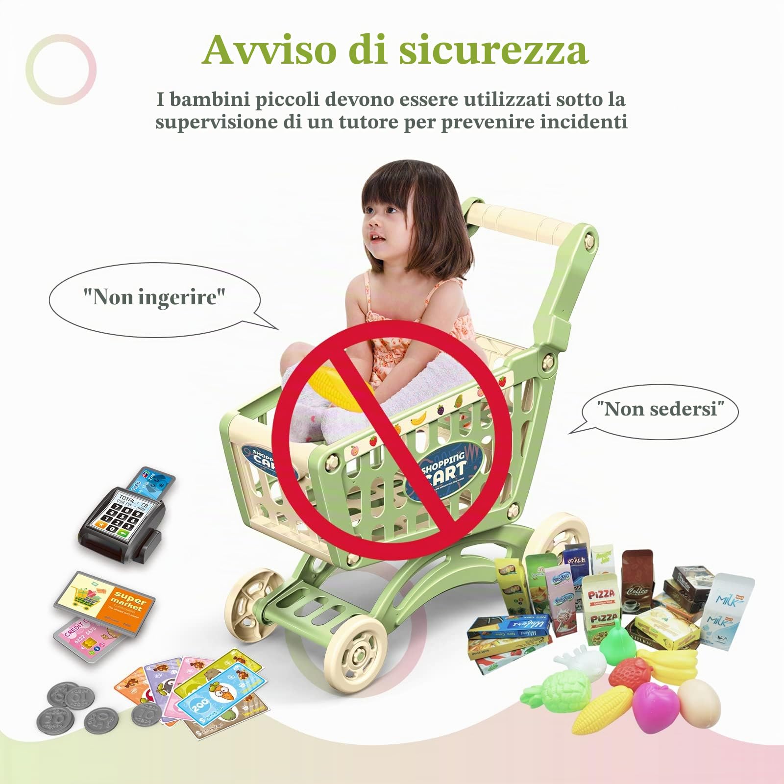 RedCrab Carrello Spesa Bambini Giocattolo, Set di Accessori per Negozio da 54 Pezzi Supermercato Giocattolo per Bambini, Regalo per Giocattoli Educativi