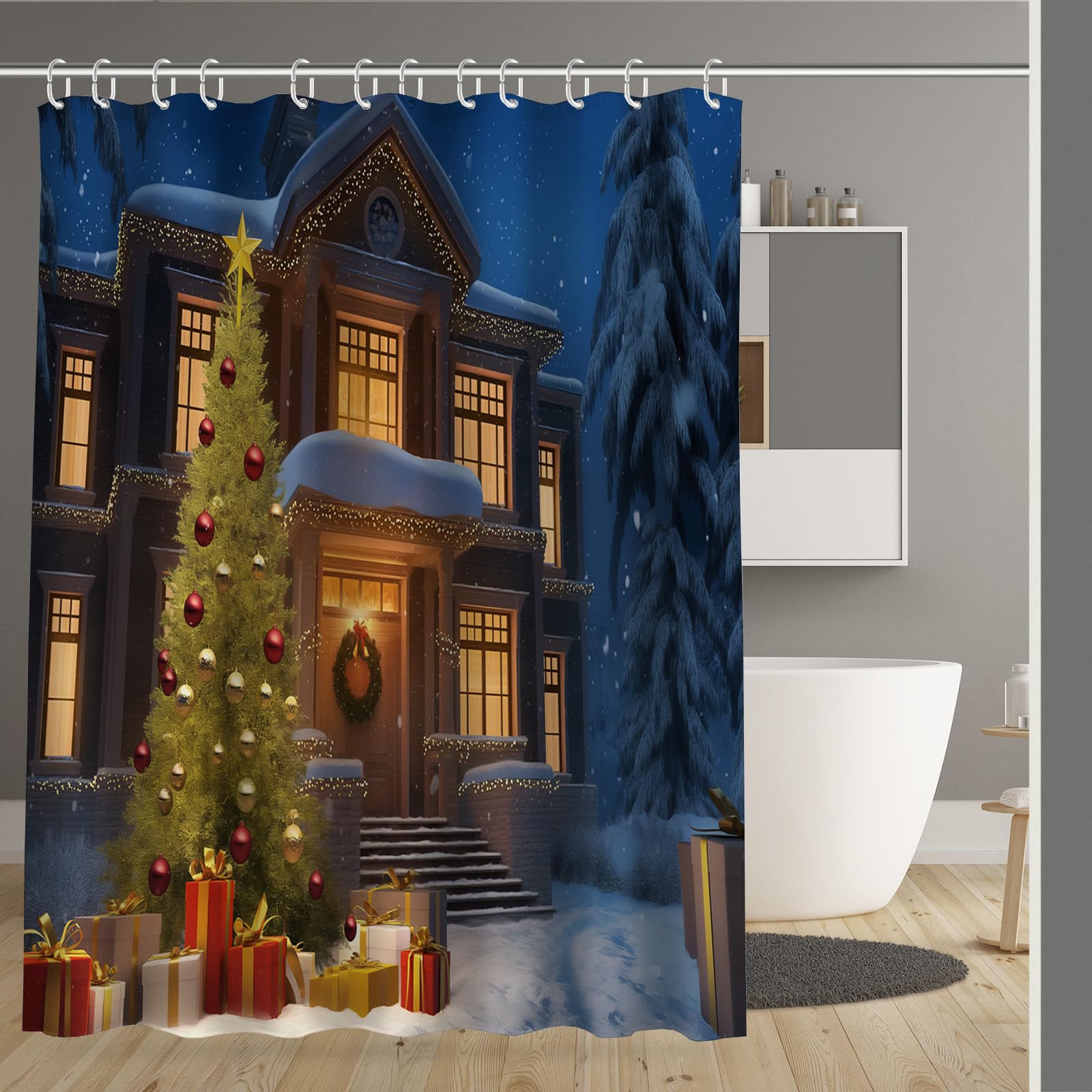 Rideau de douche 180x200 cm en polyester lavable avec 12 crochets