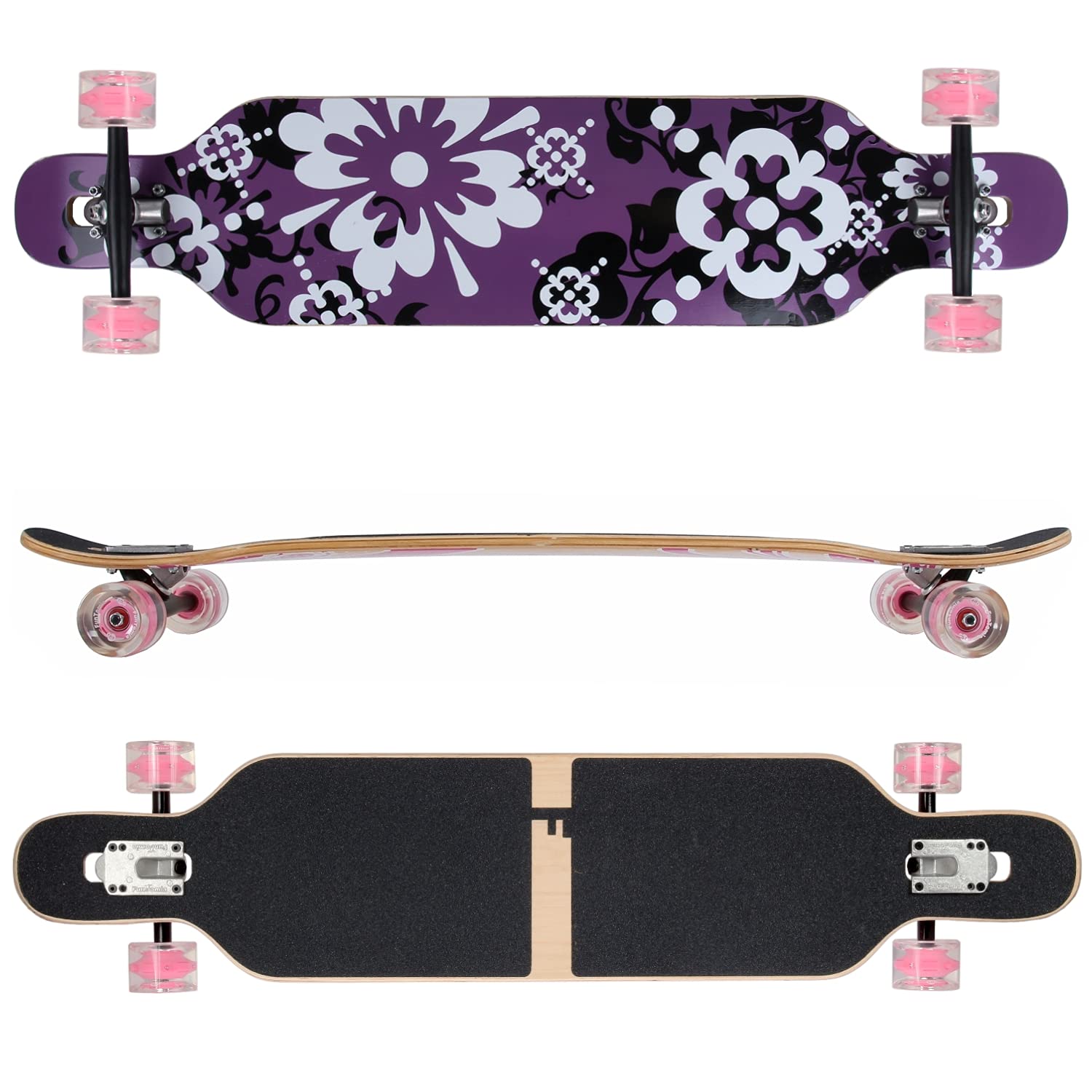 FunTomia Longboard Skateboard Drop Through Cruiser Planche complète avec roulements à Billes Mach1 High Speed T-Tool avec et sans Roues LED