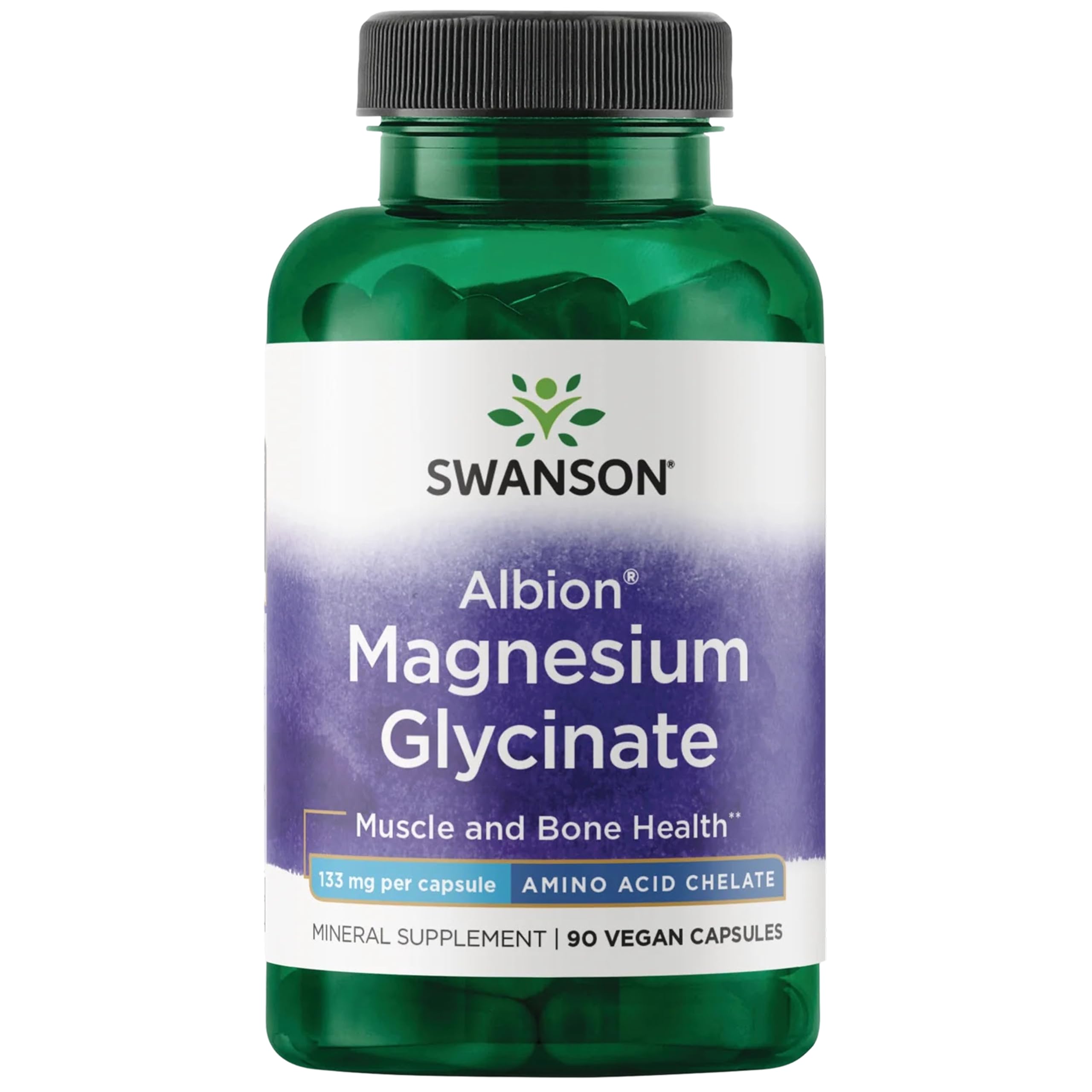 Swanson Albion Magnesium Supplement, Chelated Magnesium Glycinate, 90 Caps 90 Count (Pack of 1)