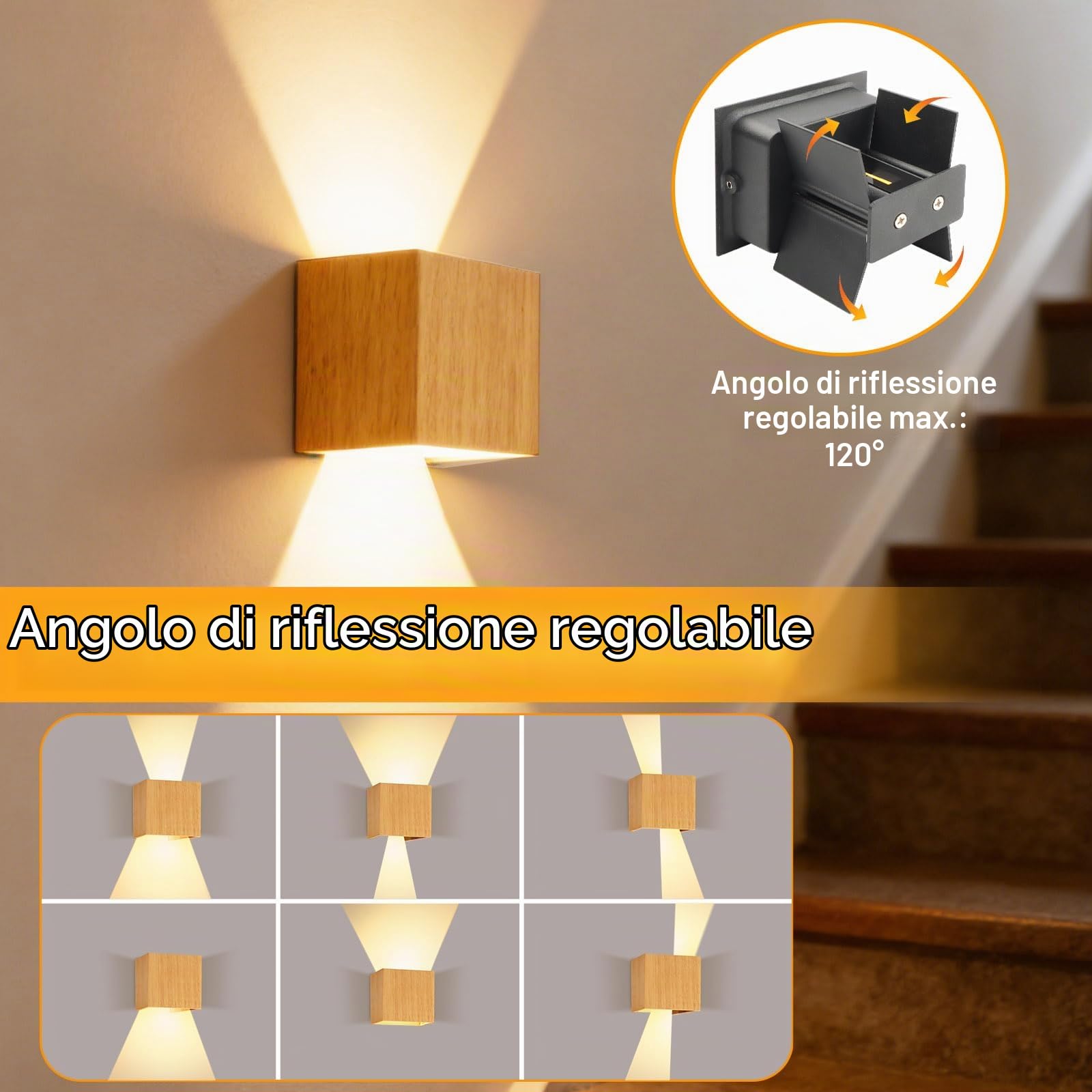 2 pezzi di Applique da Parete LED 8W Legno,Lampada da Parete Moderno 3000K