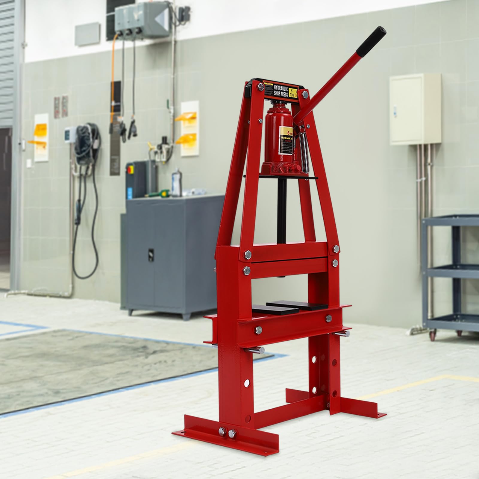 Pressa idraulica 6t, pressa manuale da officina per garage e lavorazione dei metalli | Stabile pressa idraulica con 3 livelli di altezza e valvola di sicurezza | Ideale per cambio di cuscinetti