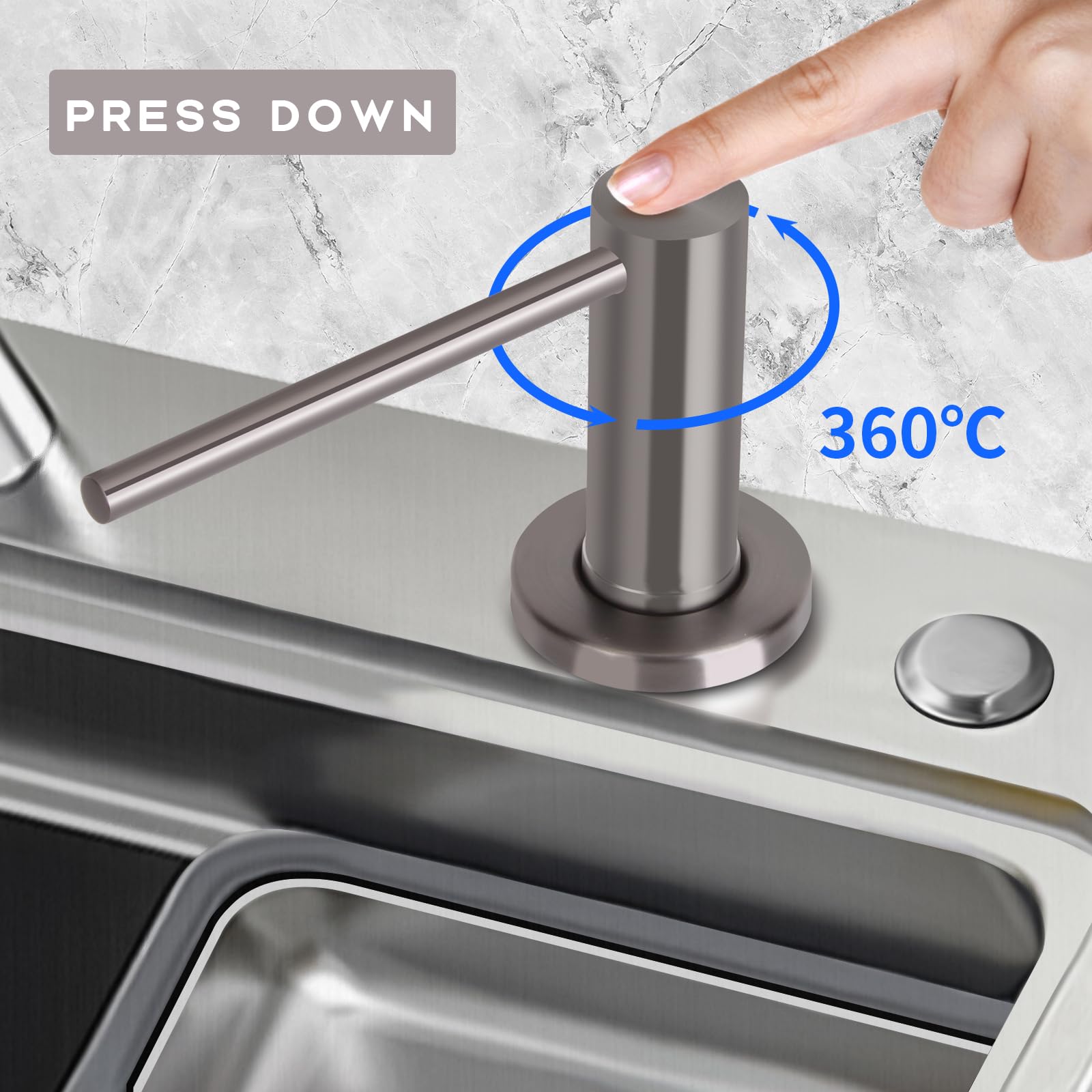 Dispensador de jabón para platos, fregadero de cocina, boquilla larga, bomba dispensadora de jabón, repuesto desde la parte superior, cabezal de bomba de metal con botella líquida grande de 17 onzas,