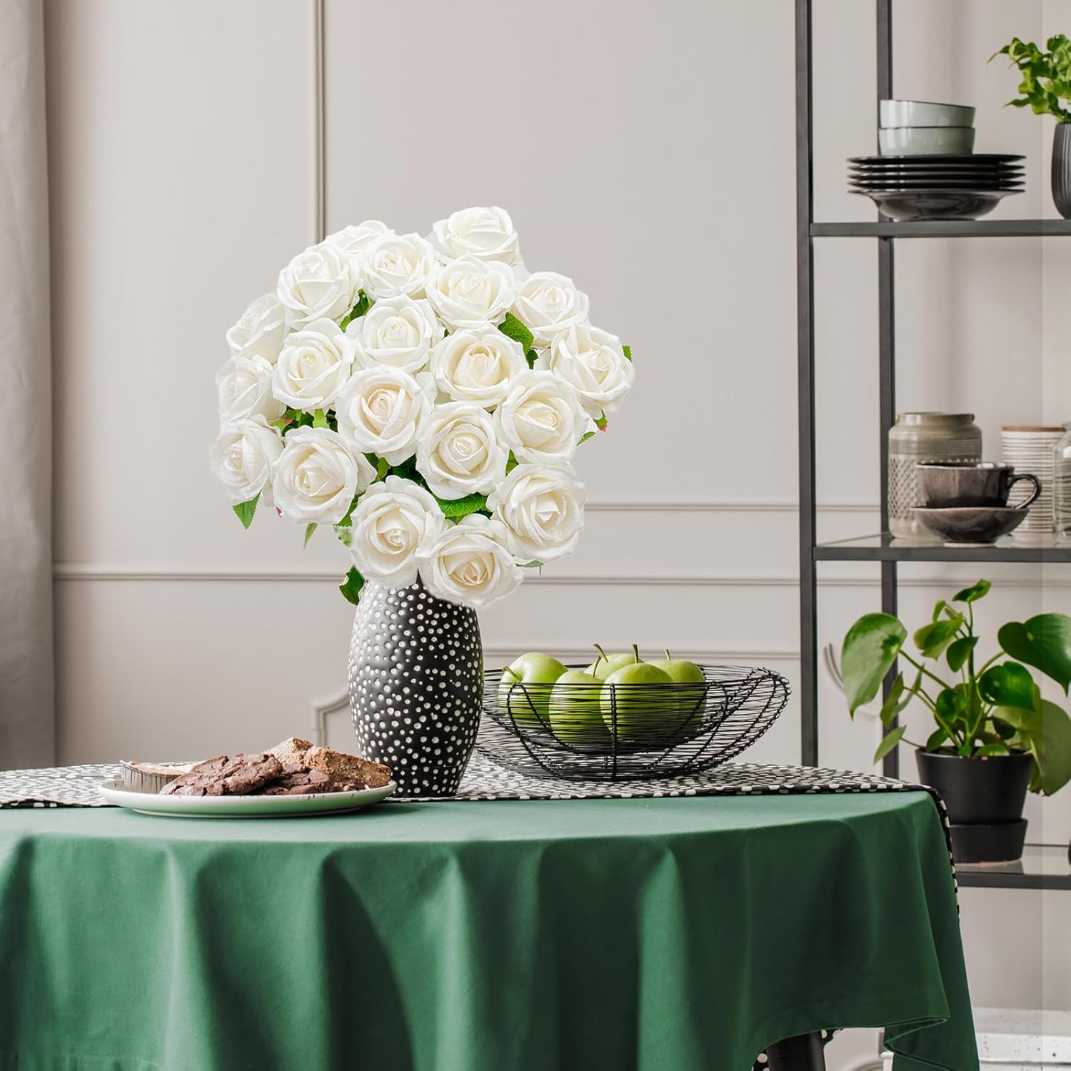 20 Pcs Artificial White Roses, Real Touch Silk Flowers for Home Décor, Wedding Centerpieces, Bouquets, Crafts & DIY Floral Arrangements (White)