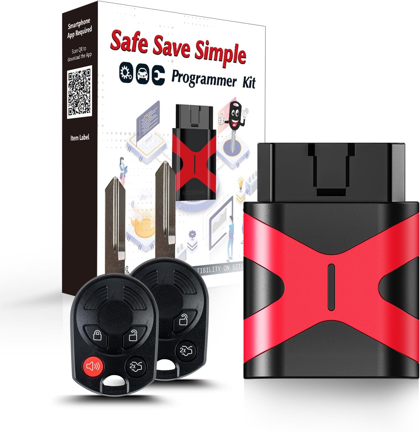 2 Programmable Keyfob Tool, Replacement Car Keys Fob and DIY Programmer Kit for 2005-2012 Ford Focus Mustang Fusion Escape Expedition